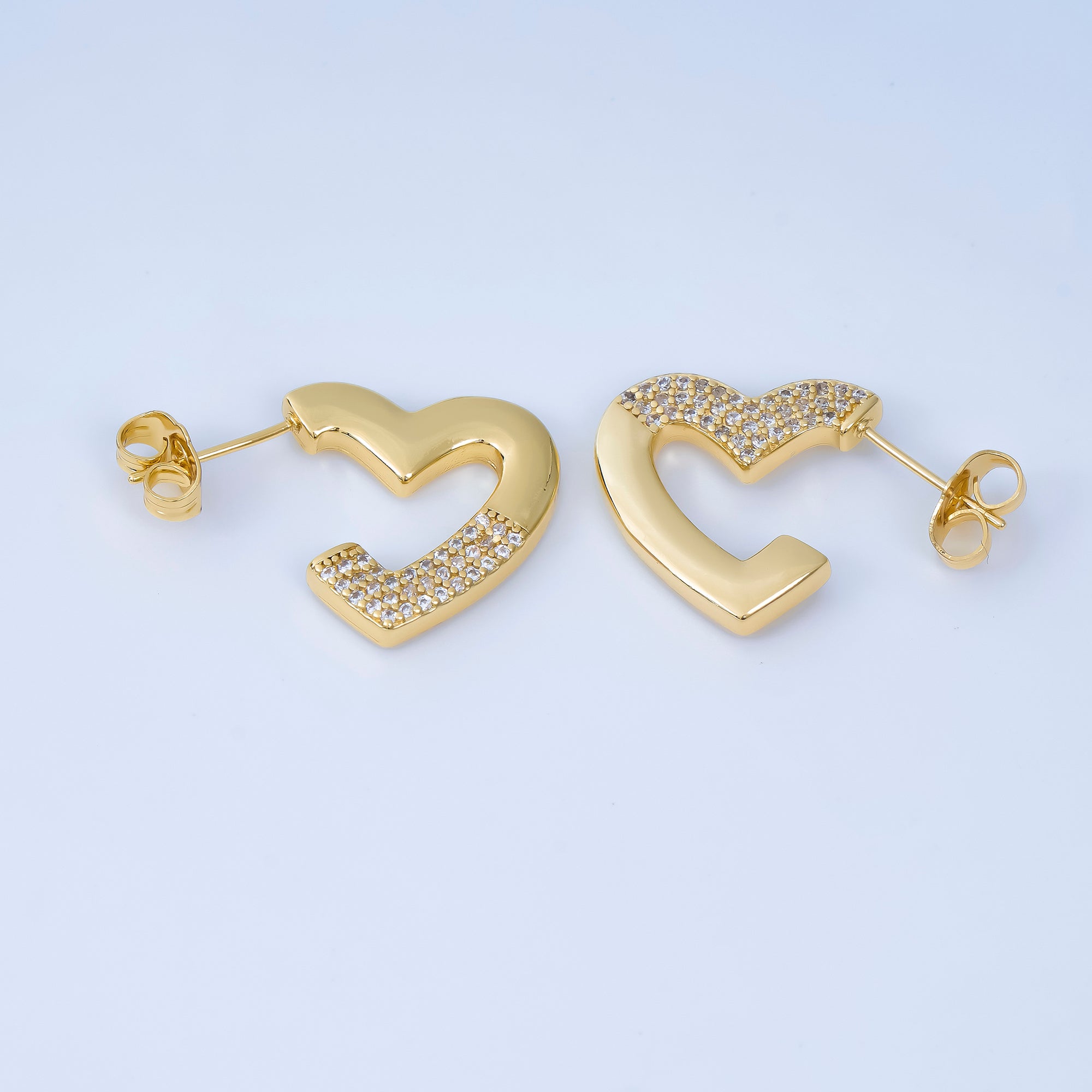 24K Gold Filled Micro Paved CZ Incomplete Love Drop Stud Earrings | AJ-049
