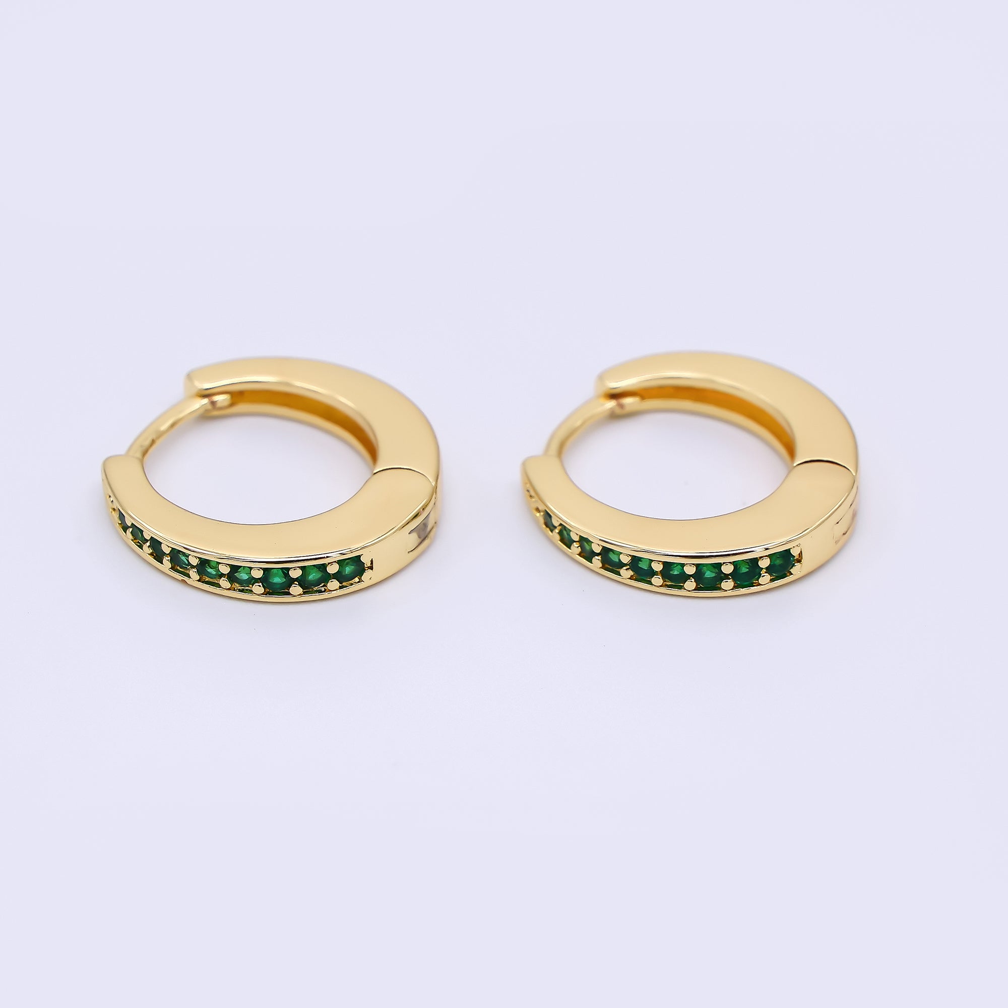 24K Gold Filled Emerald Green Micro Paved CZ Lever Back Hoops Earrings | AJ-053