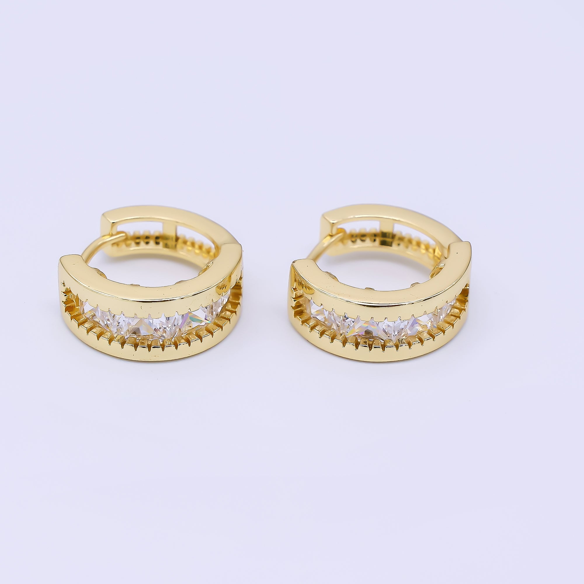 24K Gold Filled Clear CZ Modern Lever back Huggie Earrings | AJ-055