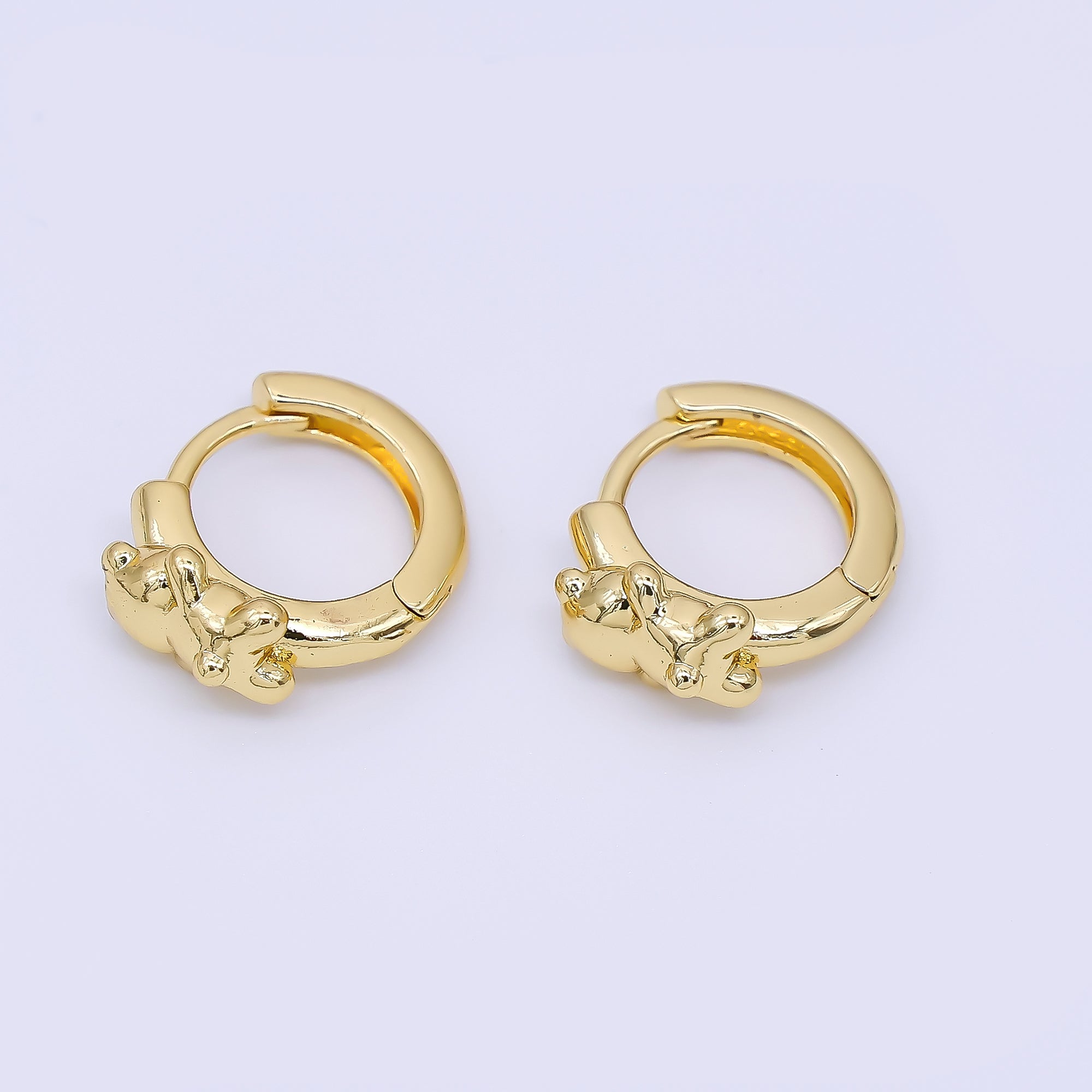 24K Gold Filled Tiny Teddy Bear Animal Lever back Huggie Hoops Earrings | AJ-060