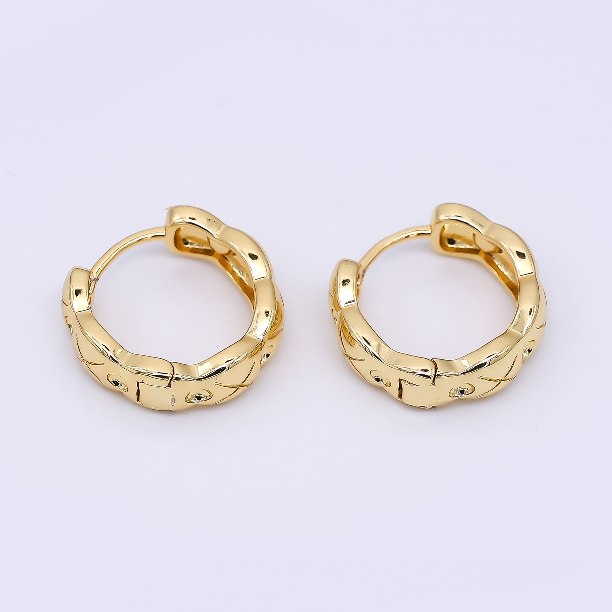 24K Gold Filled Simple Wavy Textured Lever Back Huggie Hoops Earrings | AJ-062
