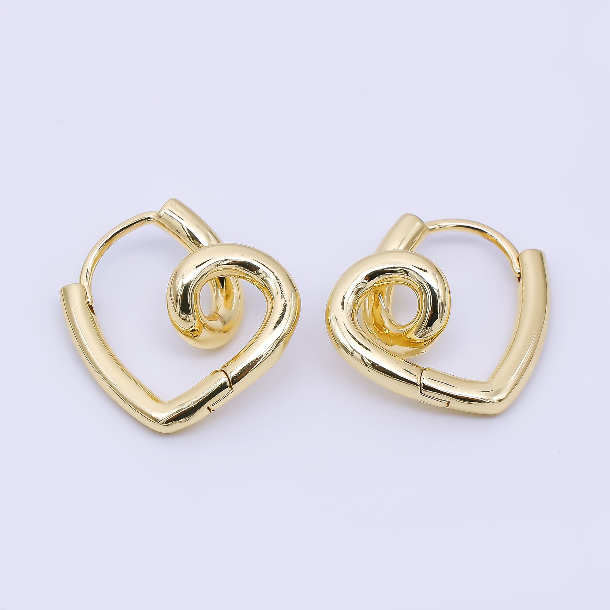 24K Gold Filled Love Twirled Heart Hinged Huggie Hoops Earrings | AJ-066