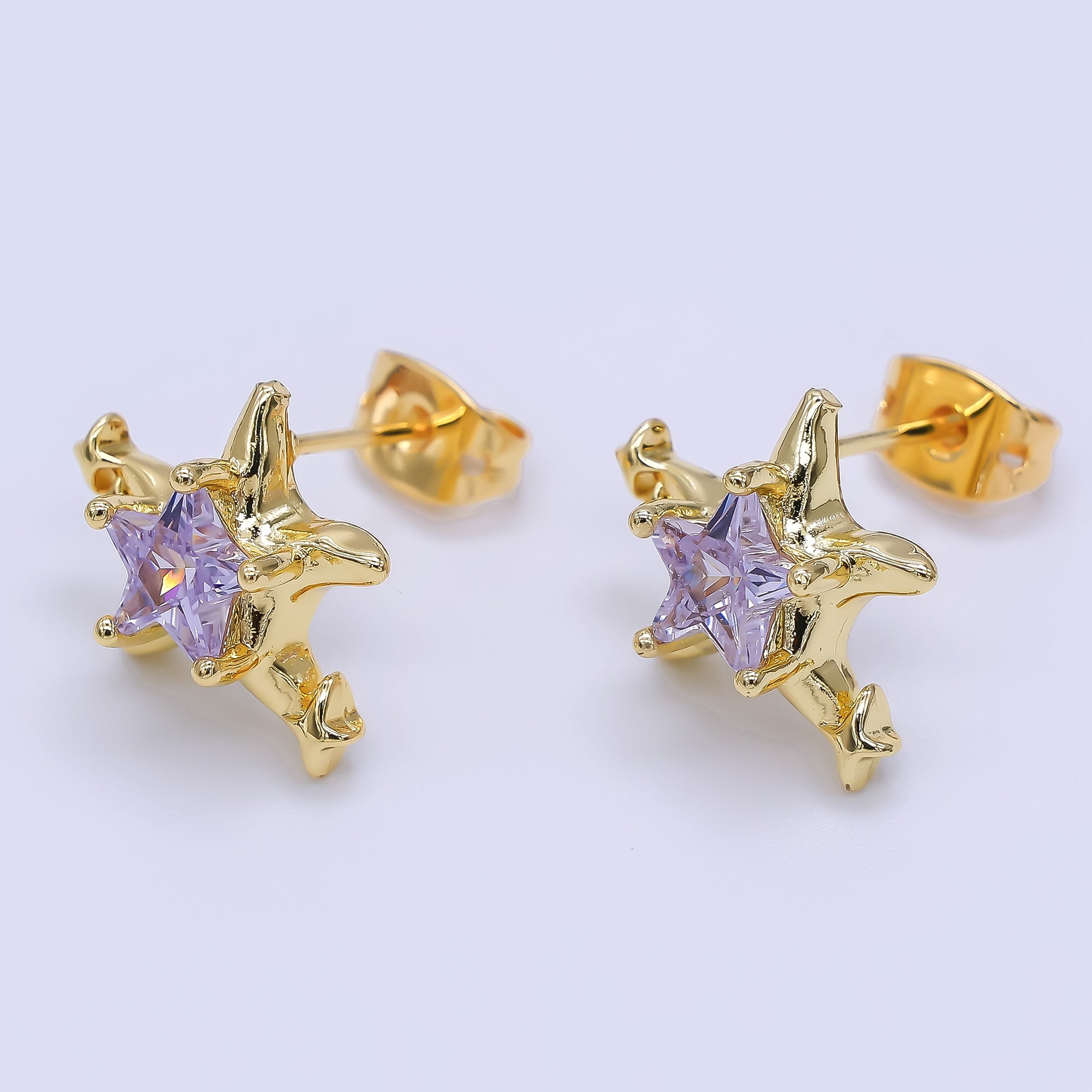 24K Gold Filled Green, Red, & Pink CZ Star-Shaped Stud Earrings | AJ-067 - AJ-072