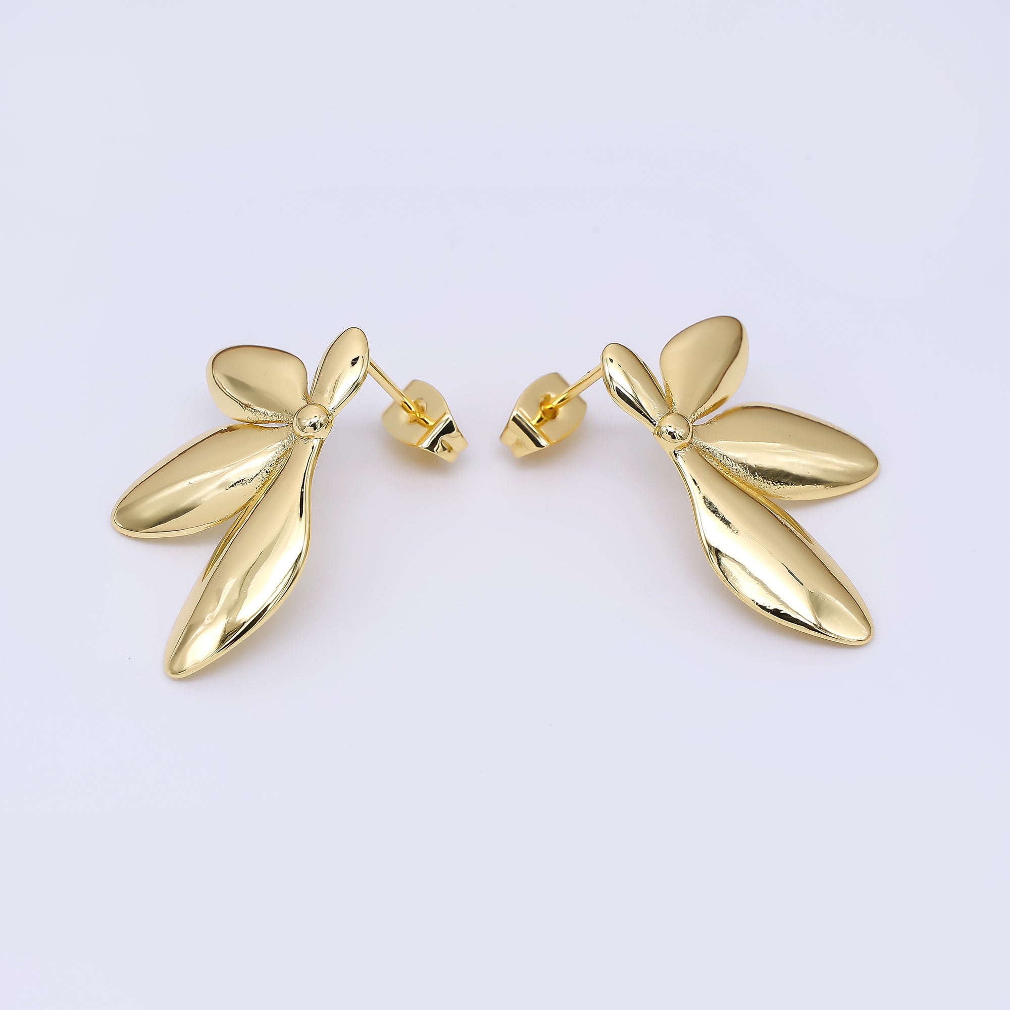 24K Gold Filled Half-Bloom 4-Petals Flower Stud Earrings | AJ-076