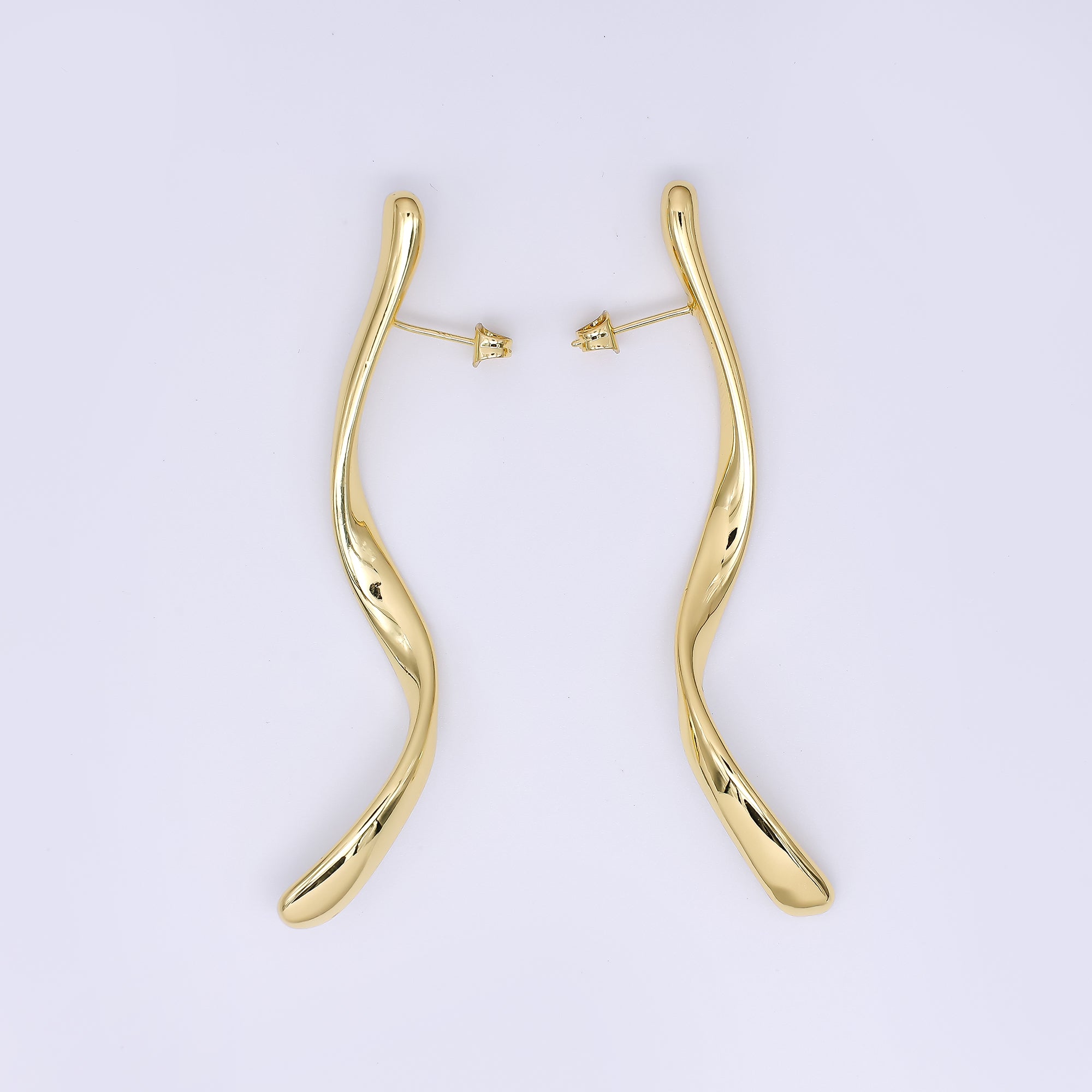 24K Gold Filled Melted Wavy Line Drop Stud Earrings | AJ-077
