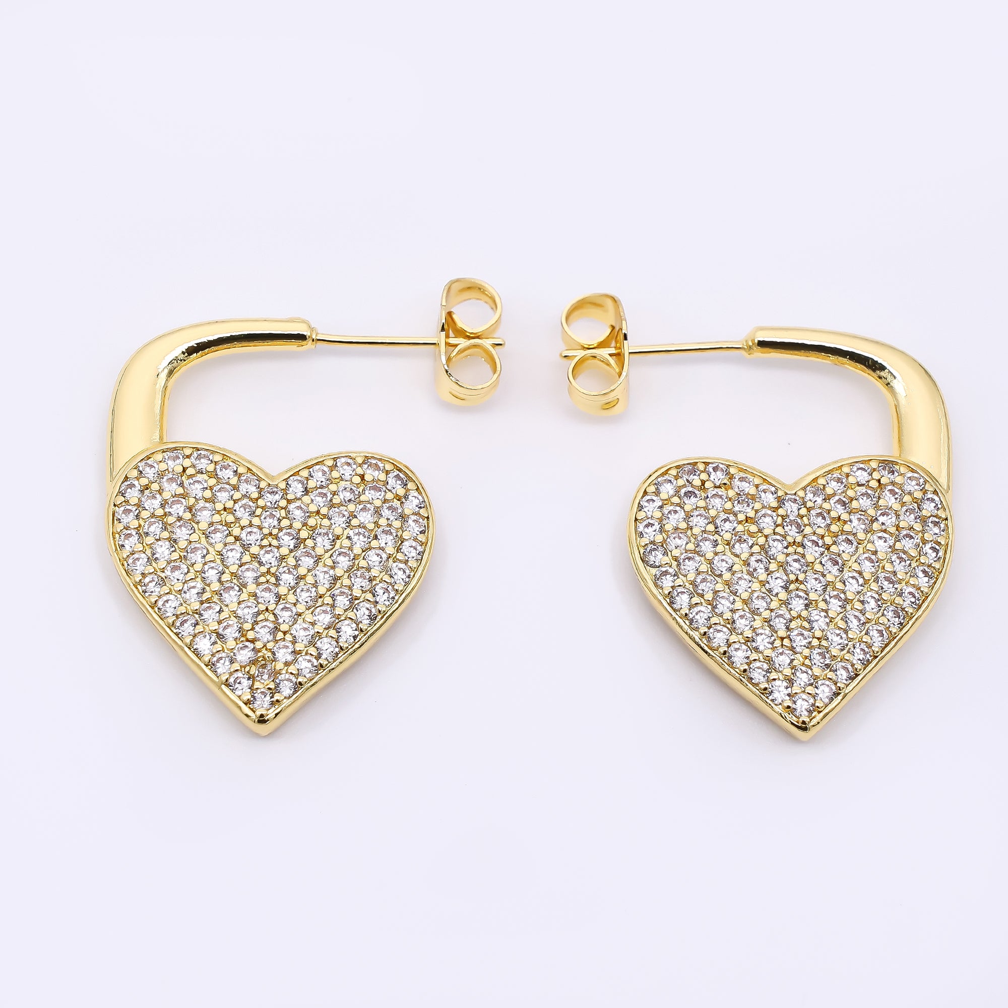 24K Gold Filled Micro Paved CZ Full of Heart Huggie Hoops Earrings | AJ-081 AJ-082