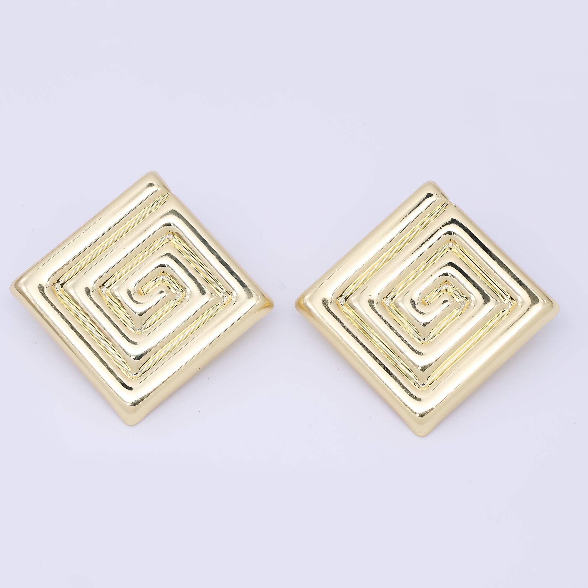 24K Gold Filled 30mm Maze Rhombus Statement Studs Earrings in Gold & Silver | AJ085 AJ086