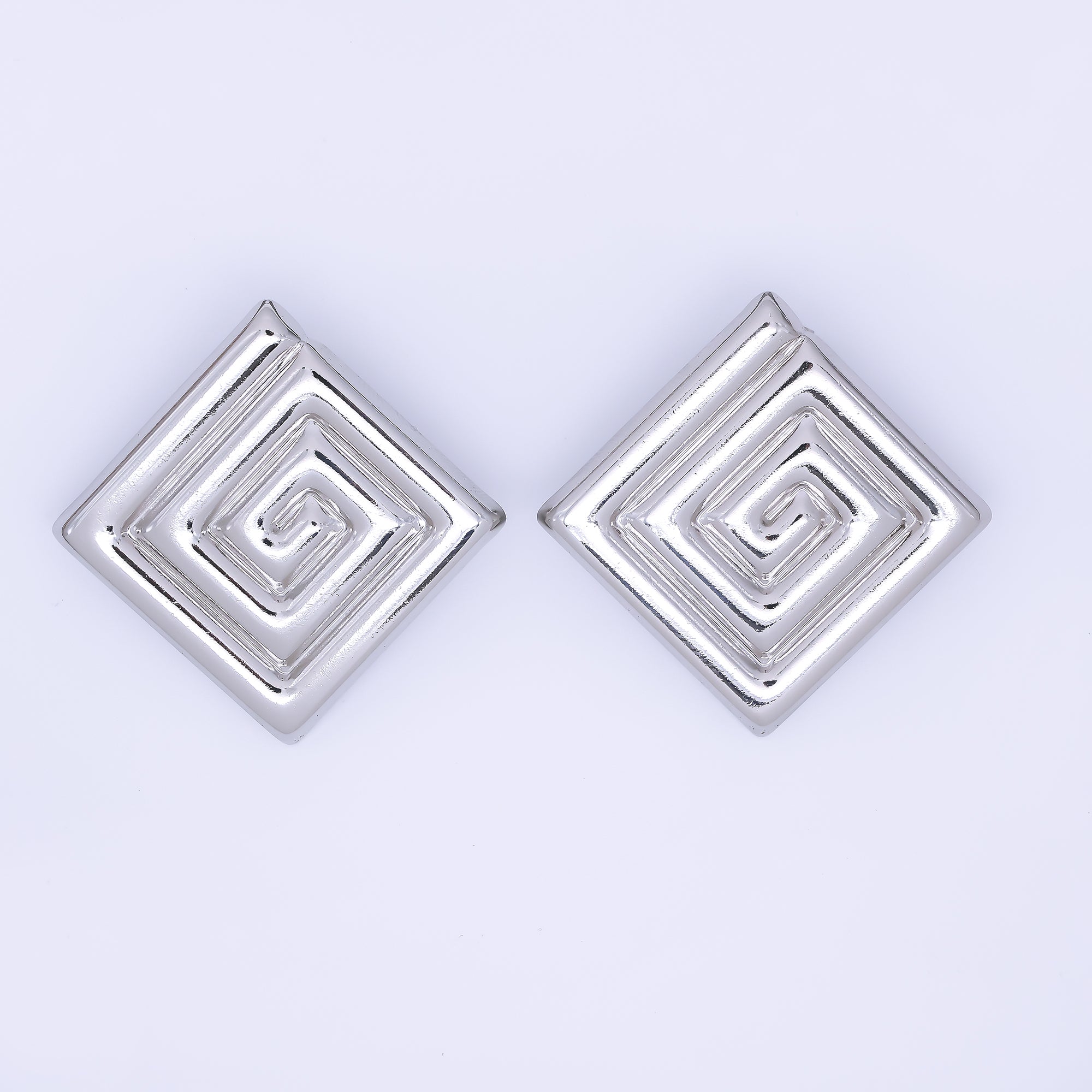 24K Gold Filled 30mm Maze Rhombus Statement Studs Earrings in Gold & Silver | AJ085 AJ086