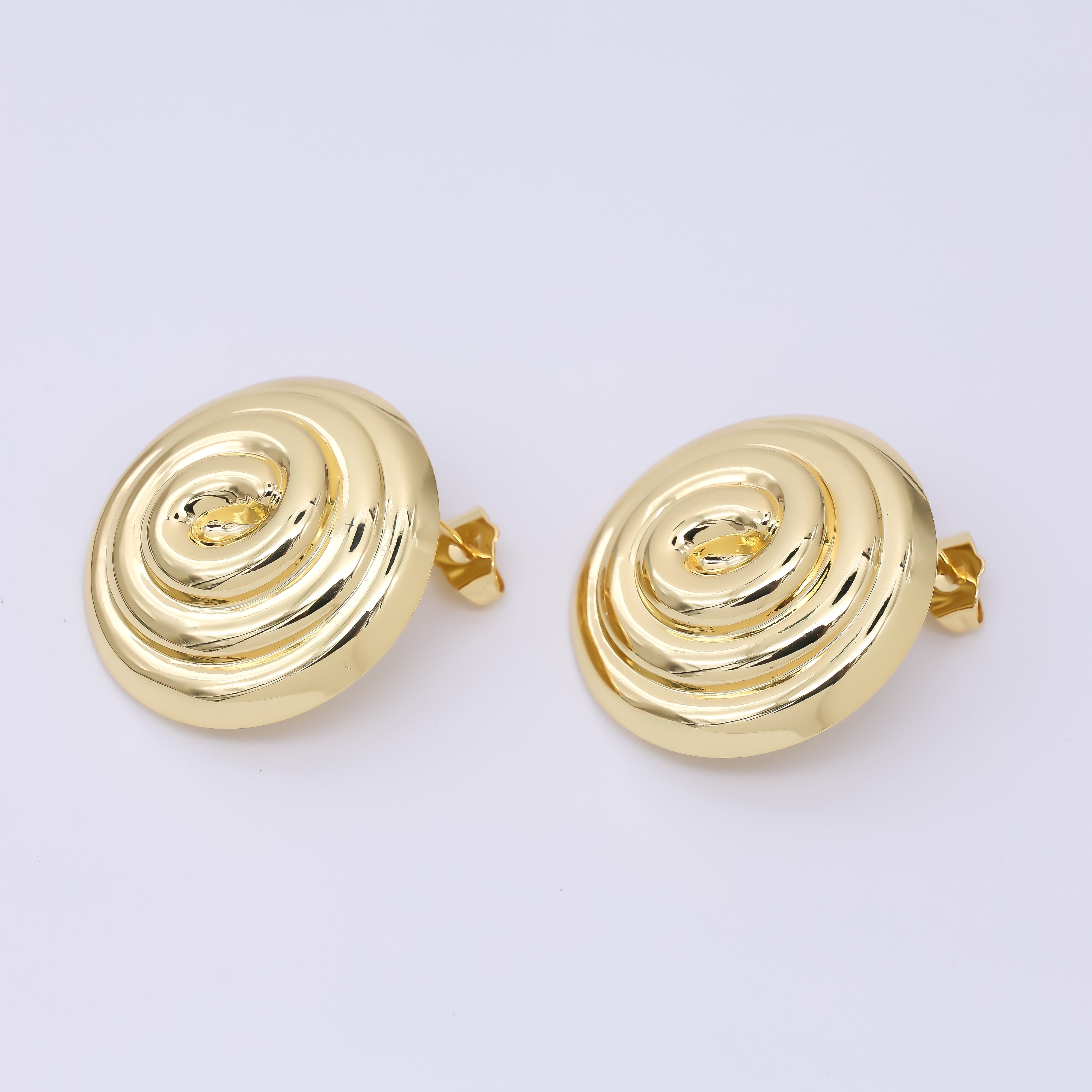 24K Gold Filled 30mm Spiral Round Studs Earrings in Gold & Silver | AJ087 AJ088