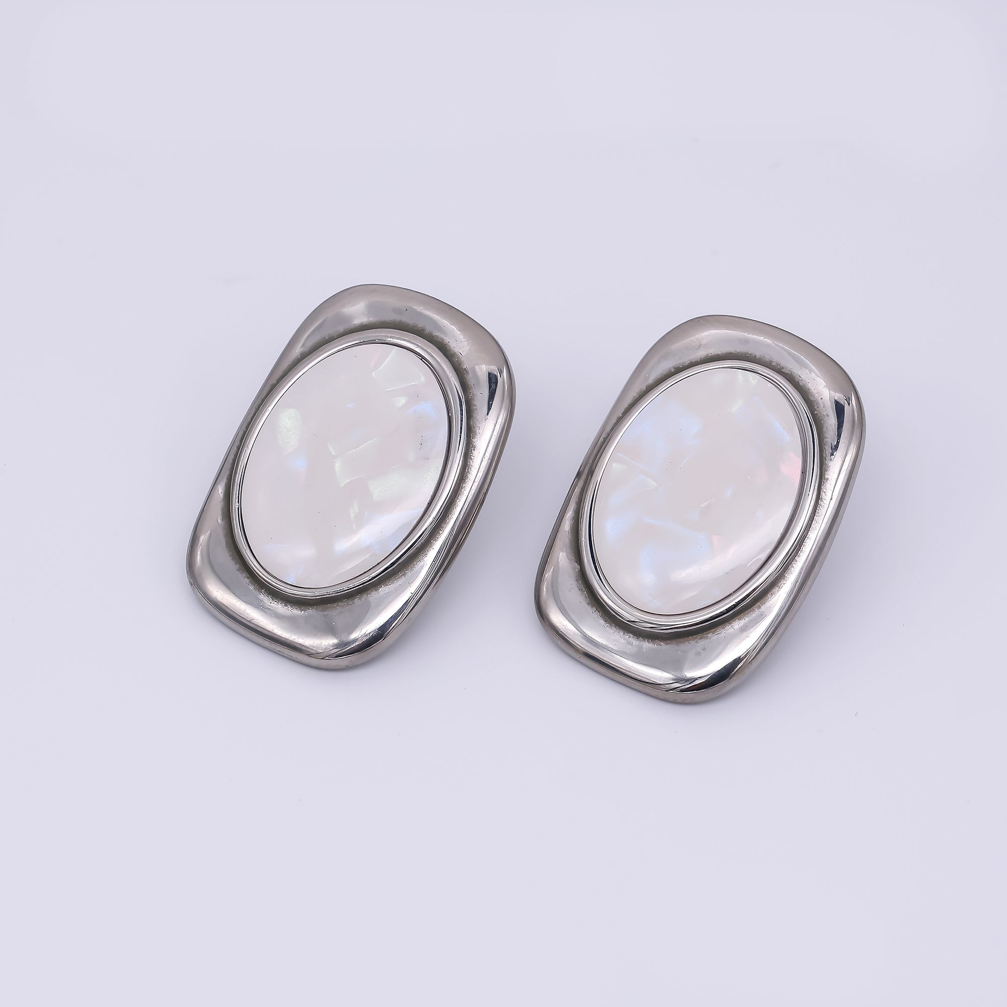 24K Gold Filled Shell Pearl Abstract Modern Stud Earrings in Gold & Silver | AJ-089 AJ-090