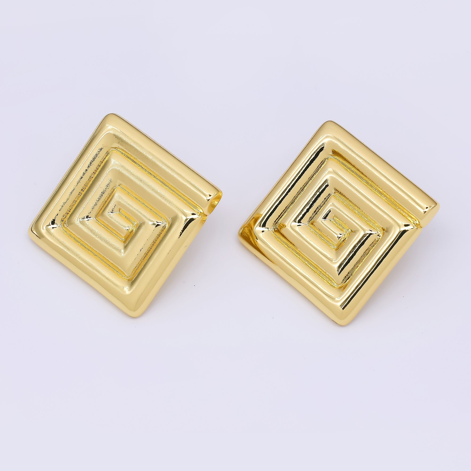 24K Gold Filled Spiral Square Dainty Stud Earrings in Gold & Silver | AJ-096 AJ-097