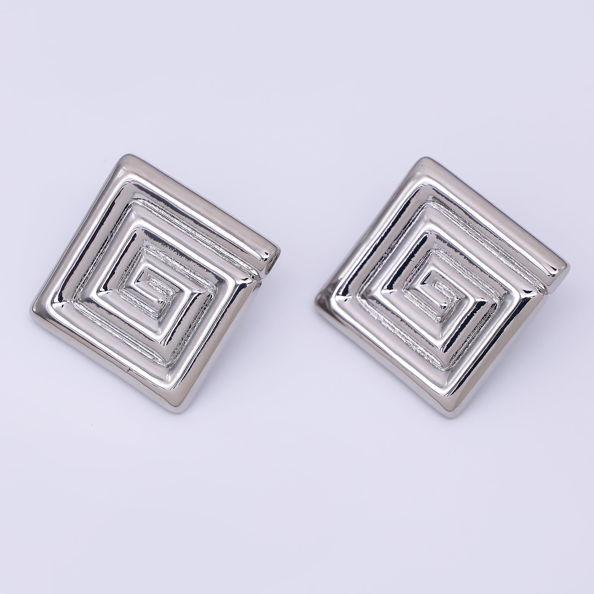 24K Gold Filled Spiral Square Dainty Stud Earrings in Gold & Silver | AJ-096 AJ-097