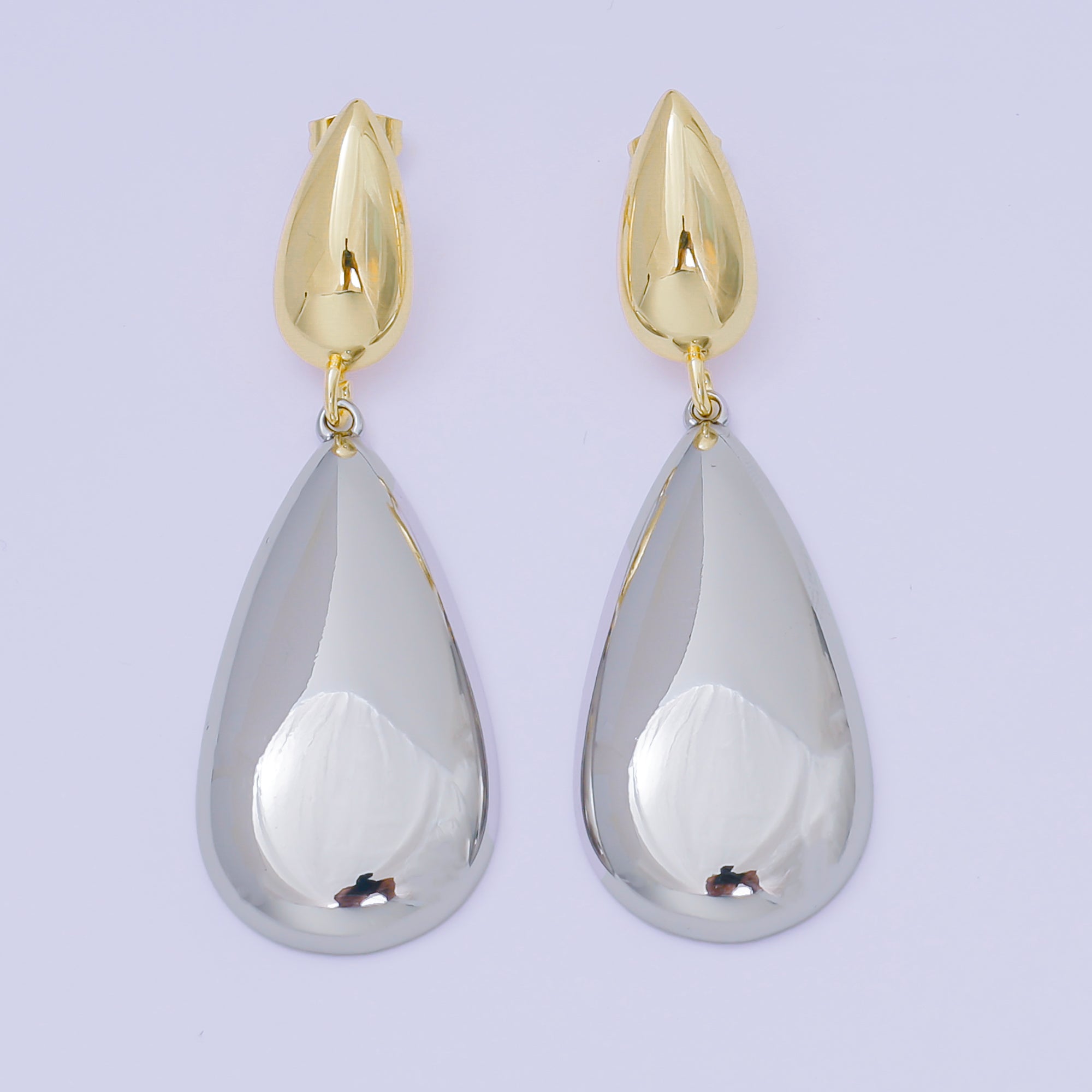 24K Gold Filled Grey Enamel Art Double Teardrop Stud Earrings | AJ-110