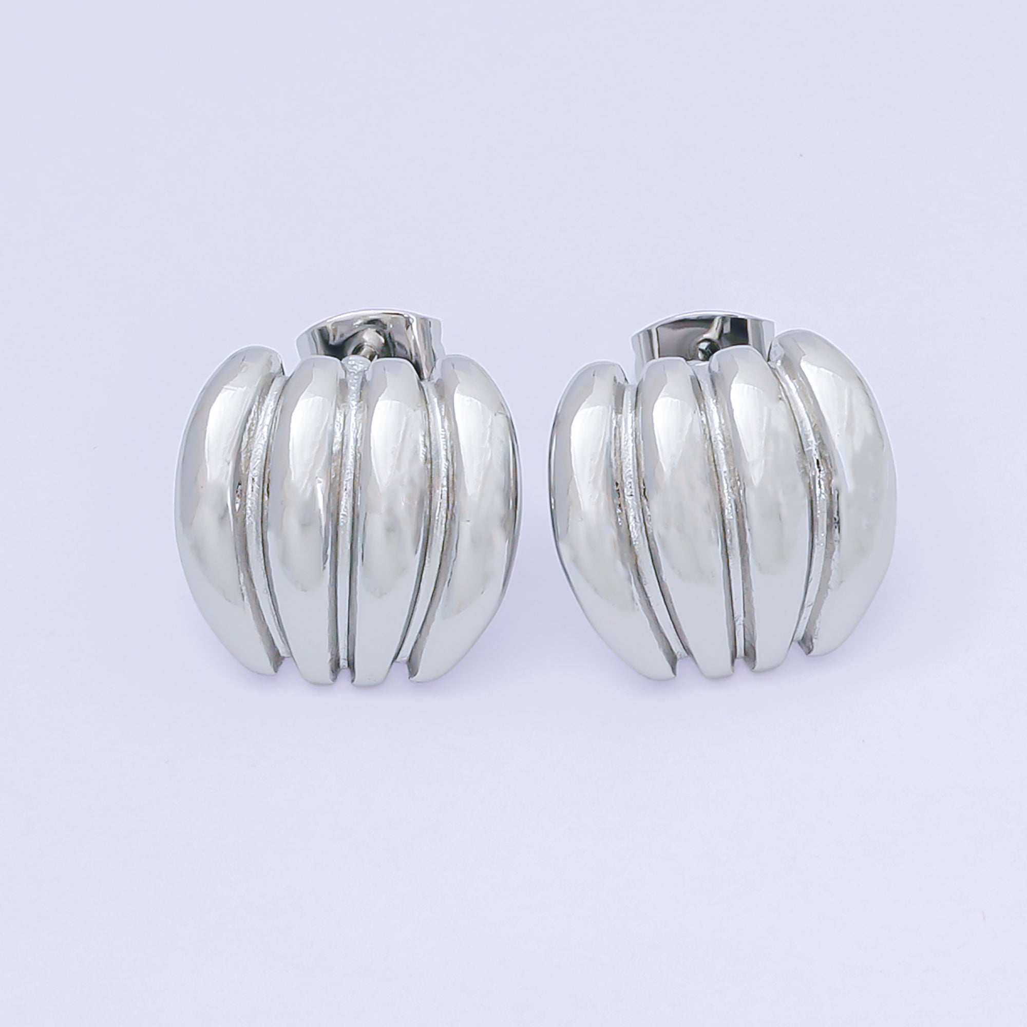 24K Gold Filled 4-Stripes Dome C-Shape Studs Earrings in Gold & Silver | AJ-111 AJ-112