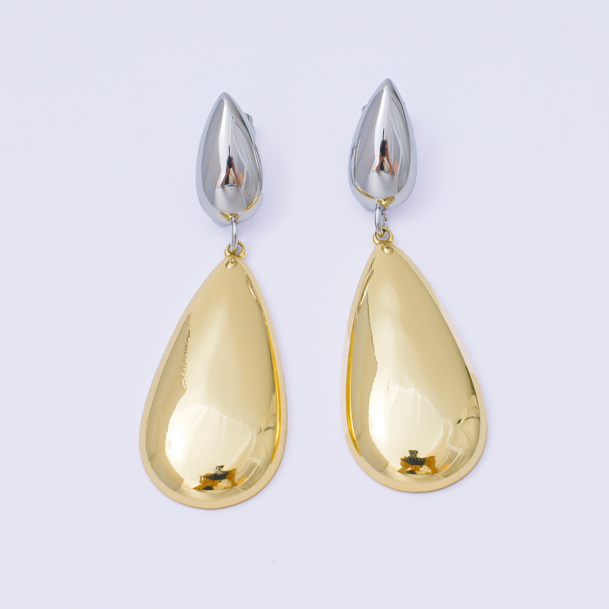 24K Gold Filled Mixed Metal Double Teardrop Drop Stud Earrings | AJ122