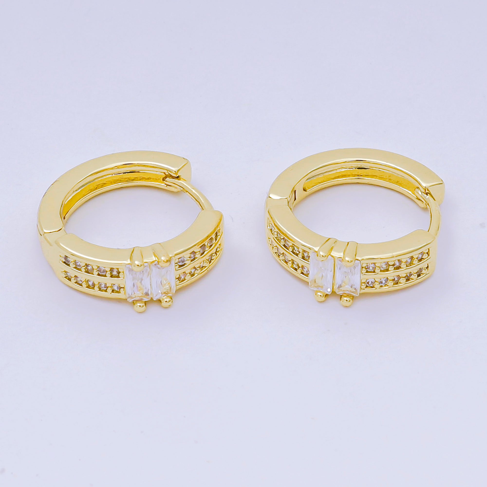 17mm Micro Paved CZ Dpuble Row Radiance Hinged Huggie Hoops Earrings in Gold & Silver | AJ-123 AJ-124