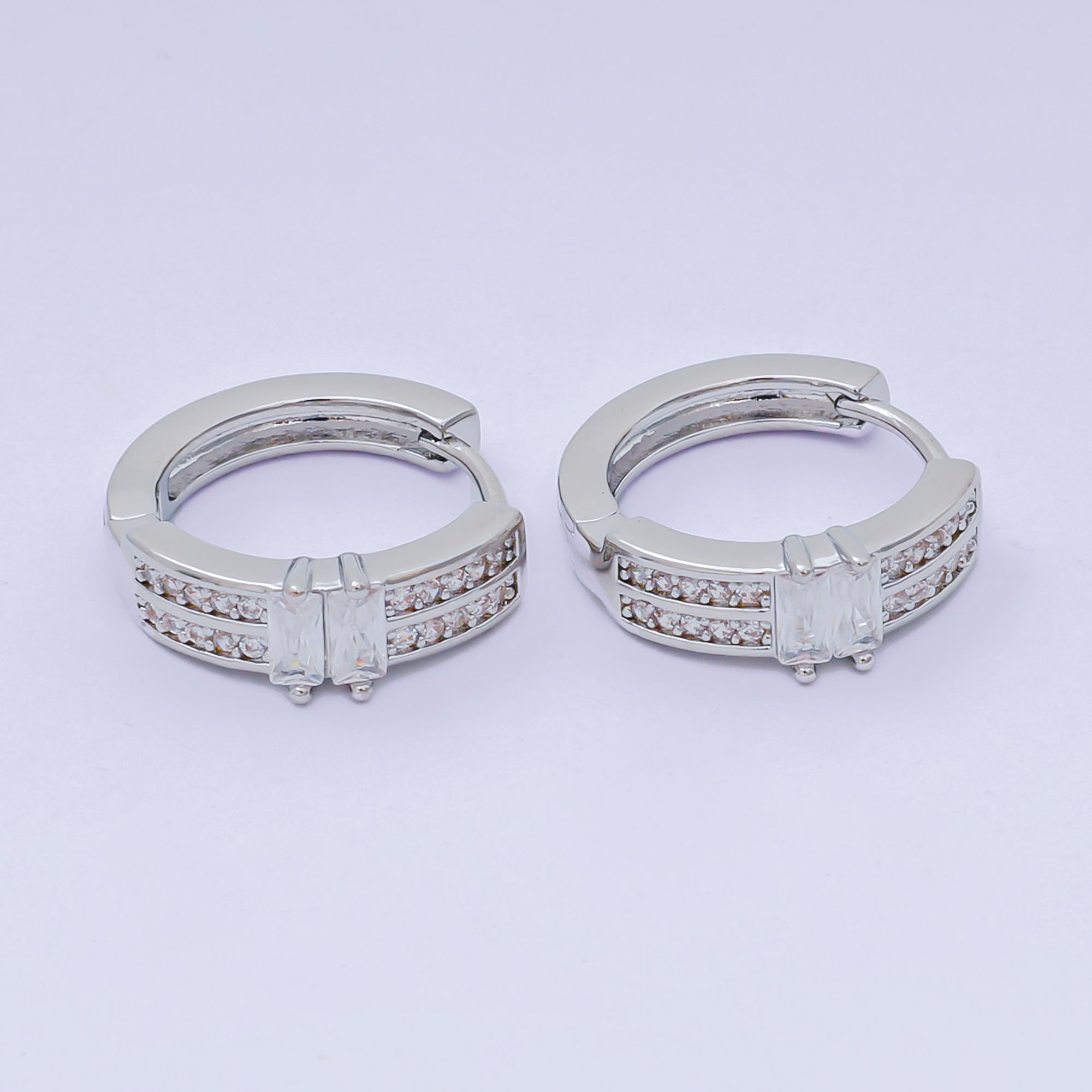17mm Micro Paved CZ Dpuble Row Radiance Hinged Huggie Hoops Earrings in Gold & Silver | AJ-123 AJ-124