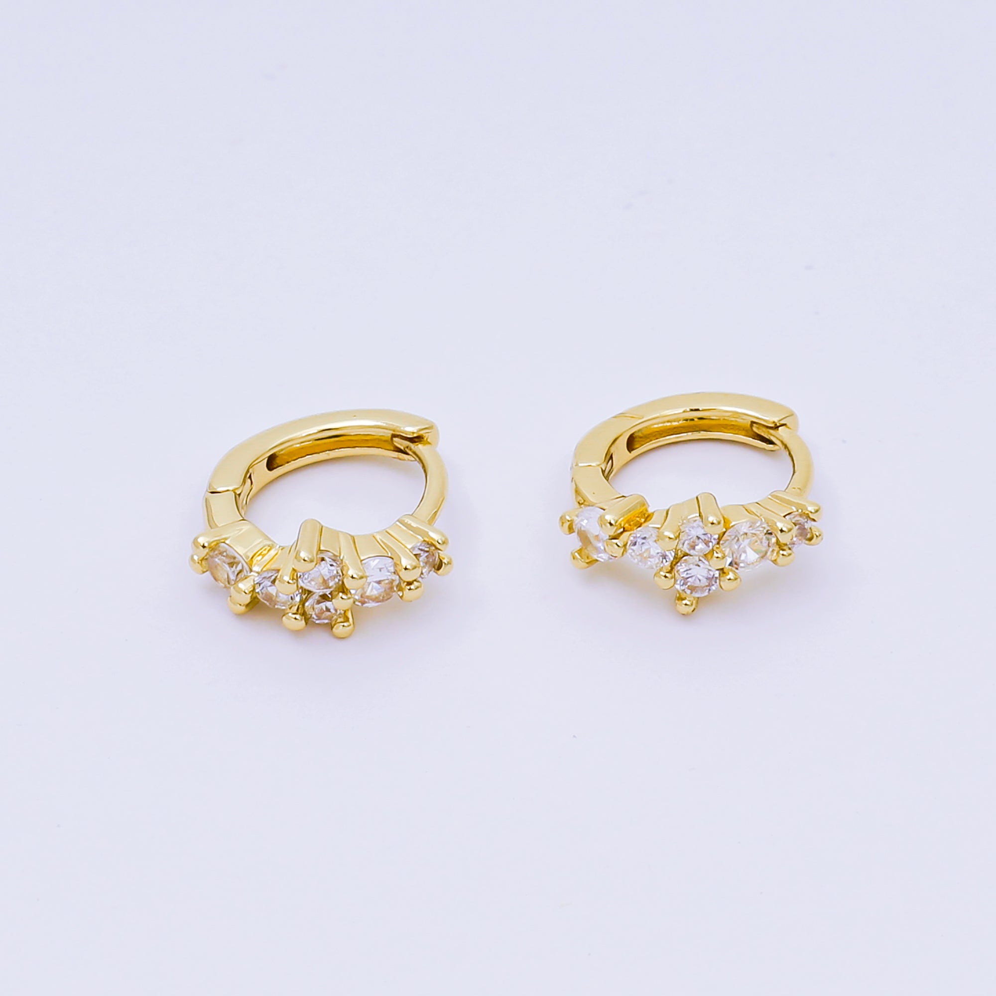 24K Gold Filled Micro Paved CZ Simple Mixed Cut CZ Huggie Hoops Earrings in Gold & Silver | AJ-125 AJ-126