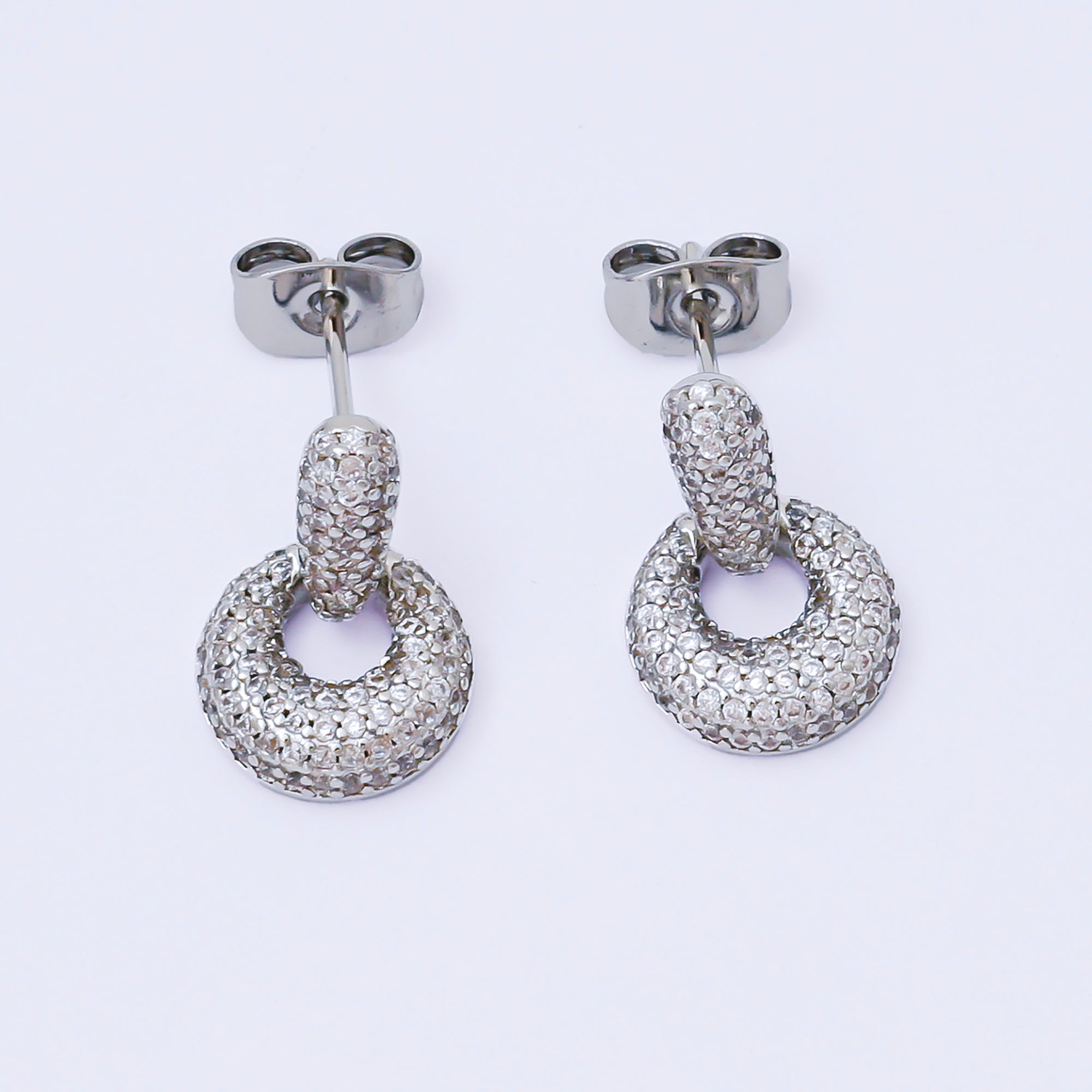 24K Gold Filled Micro Paved CZ Sparkle Door Knocker Earrings in Gold & Silver | AJ127 AJ128