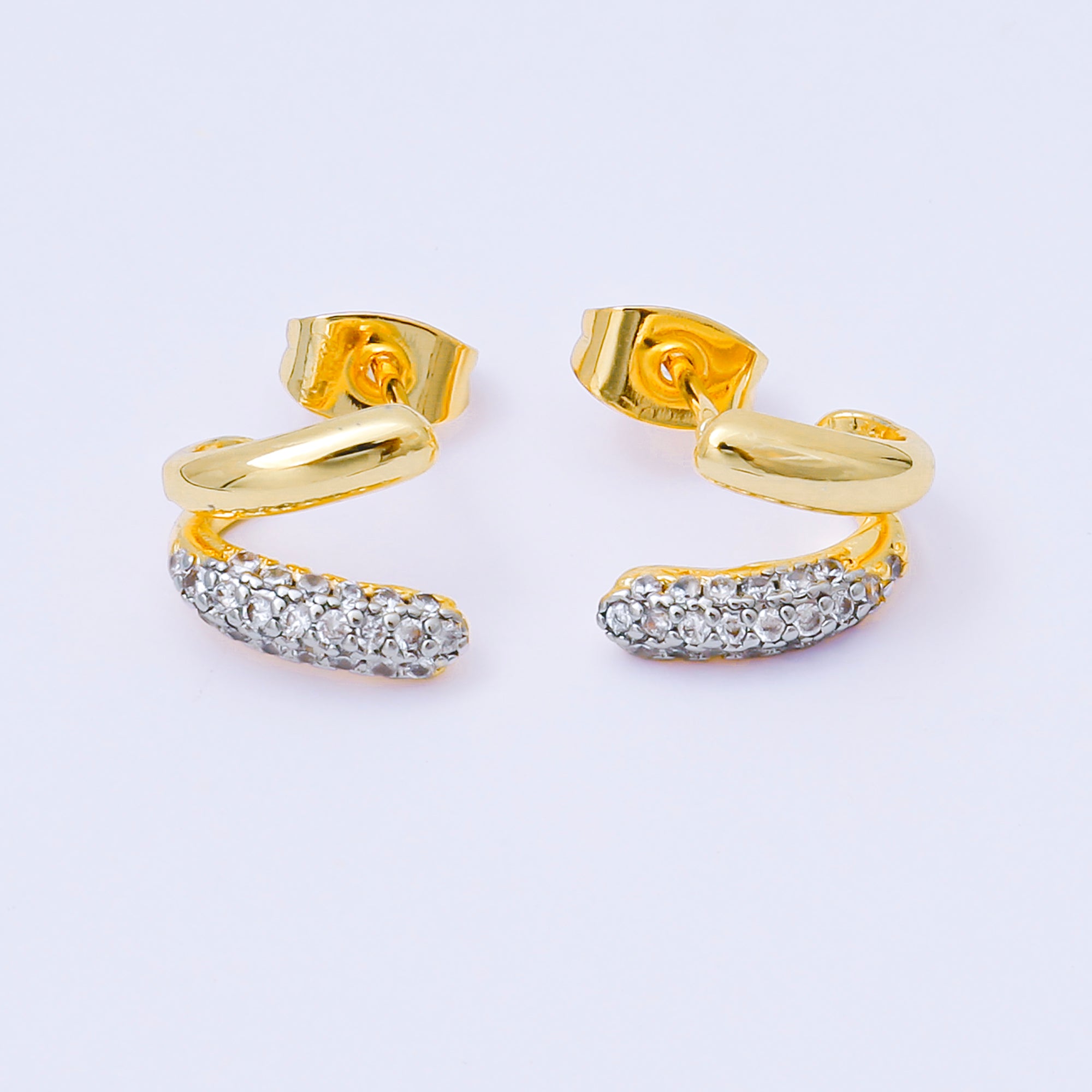 24K Gold Filled Micro Paved CZ Mixed Metal Hoops Earrings | AJ129