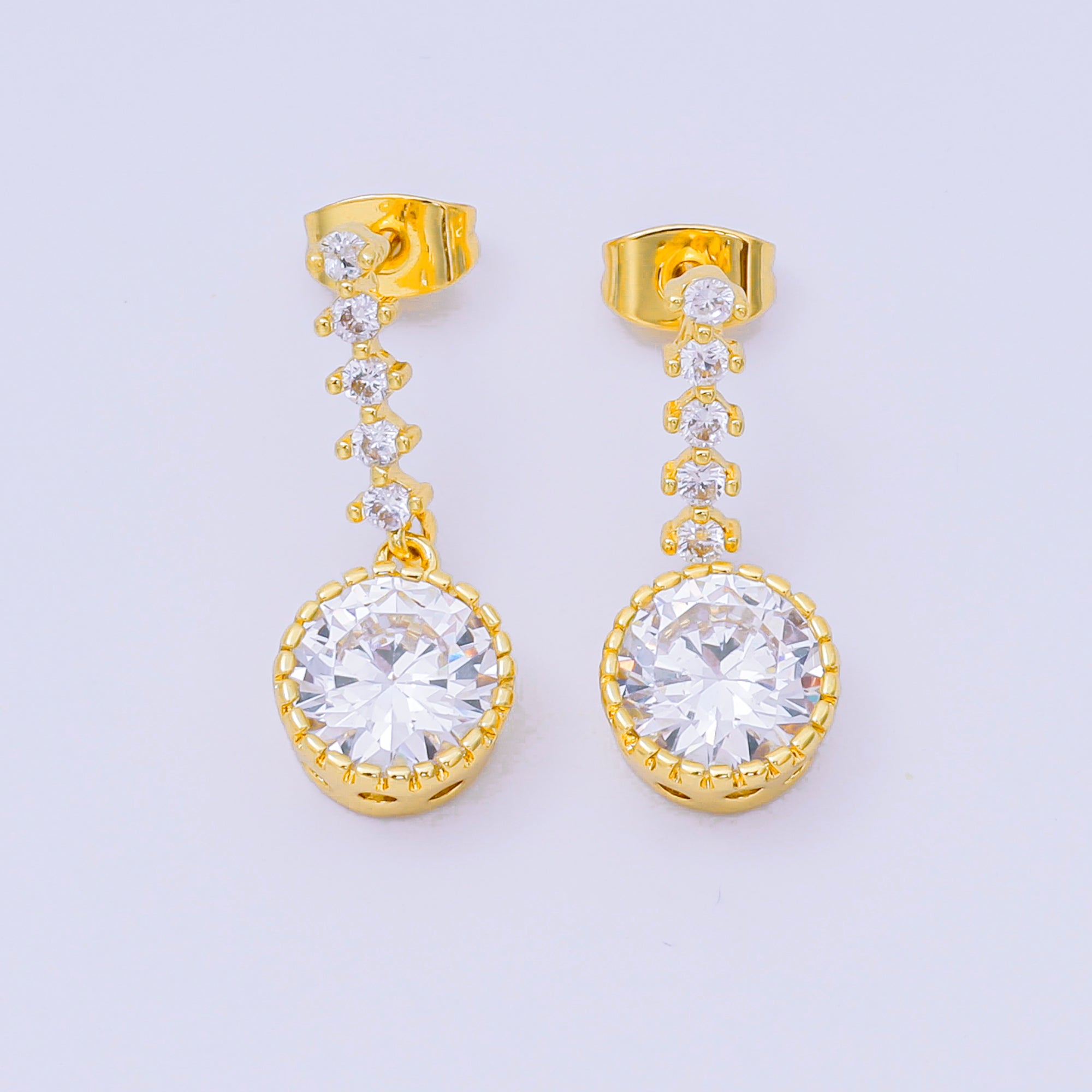 24K Gold Filled Round & Micro Paved CZ Pure Drop Stud Earrings in Gold & Silver | AJ134 AJ135