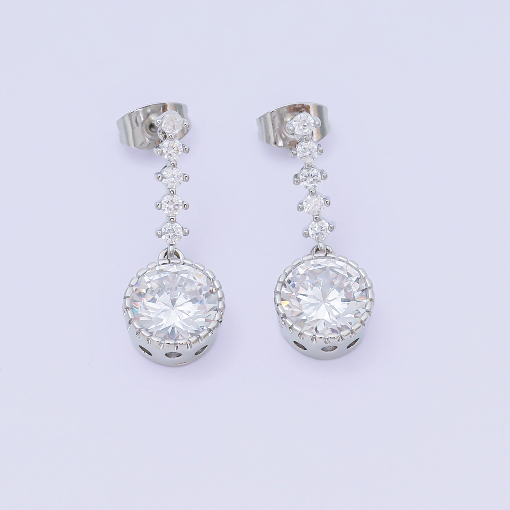 24K Gold Filled Round & Micro Paved CZ Pure Drop Stud Earrings in Gold & Silver | AJ134 AJ135