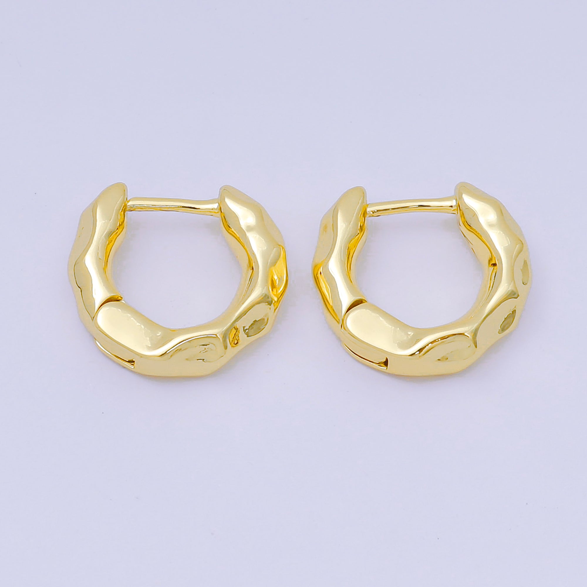 24K Gold Filled Hammered Molten Textures Dome Leverback Huggies Earrings in Gold & Silver | AJ136 AJ137