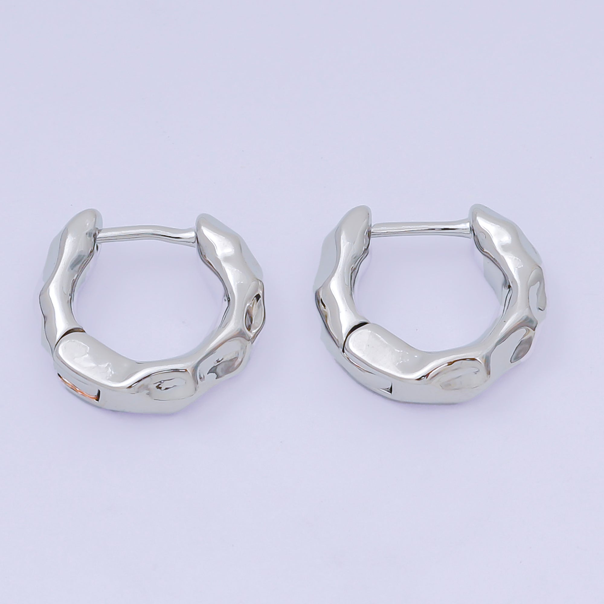 24K Gold Filled Hammered Molten Textures Dome Leverback Huggies Earrings in Gold & Silver | AJ136 AJ137