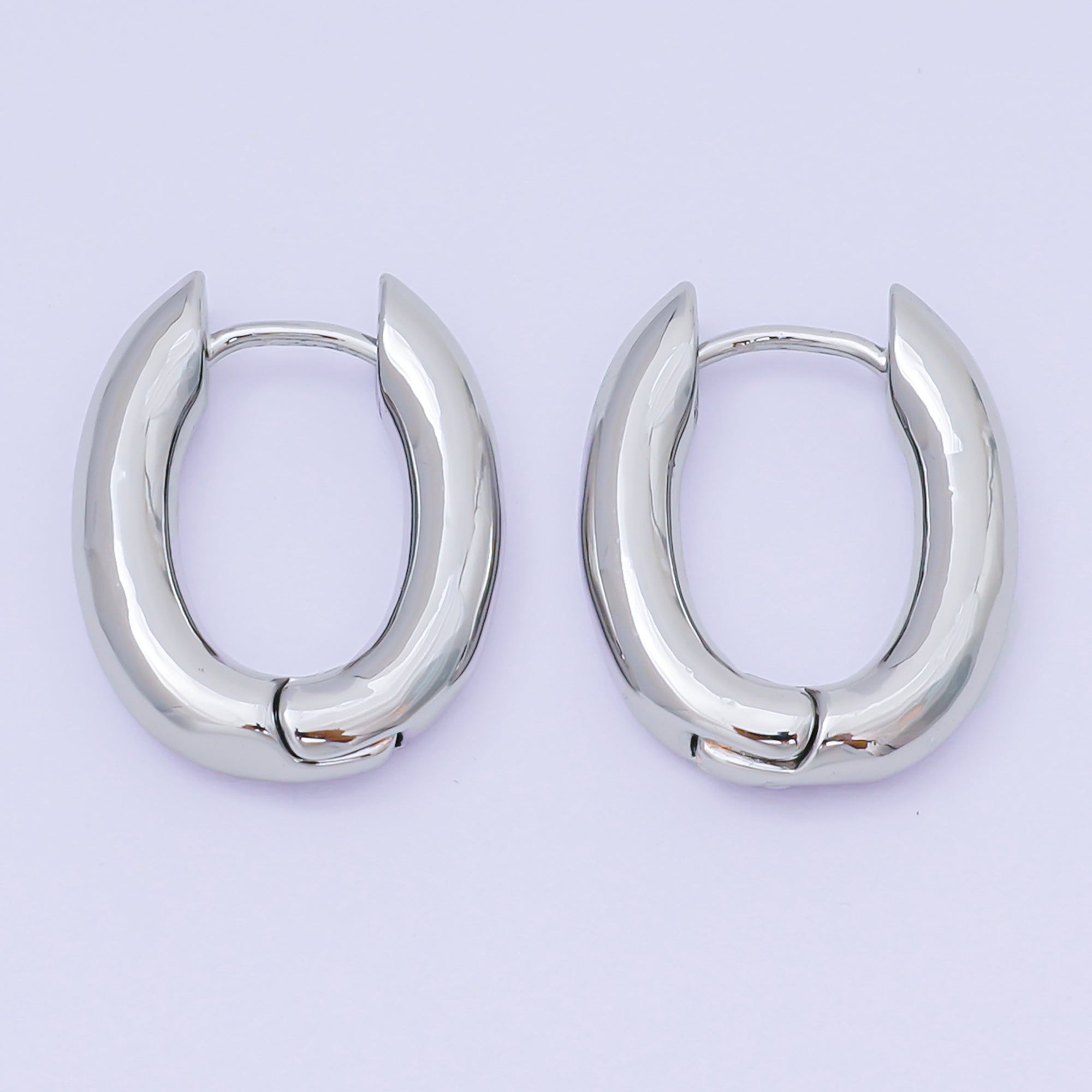 24K Gold Filled Sleek Oval Lever Back Huggie Earrings in Gold & Silver | AJ142 AJ143