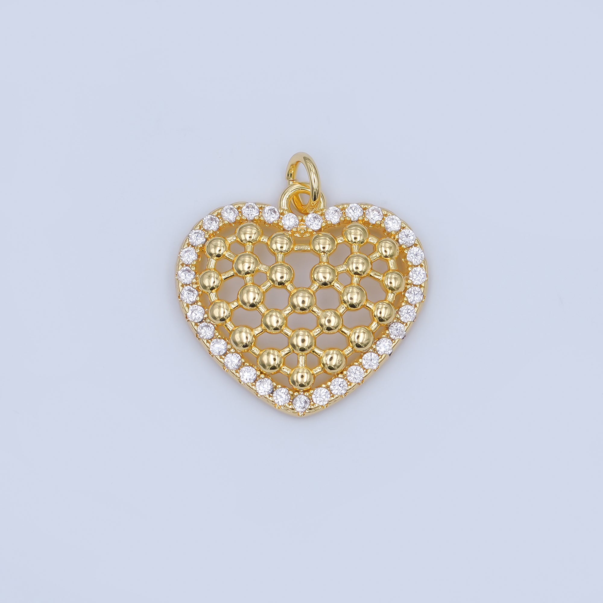 24K Gold Filled Open Bead Bar Heart Micro Paved CZ Charm in Gold & Silver | AJ289
