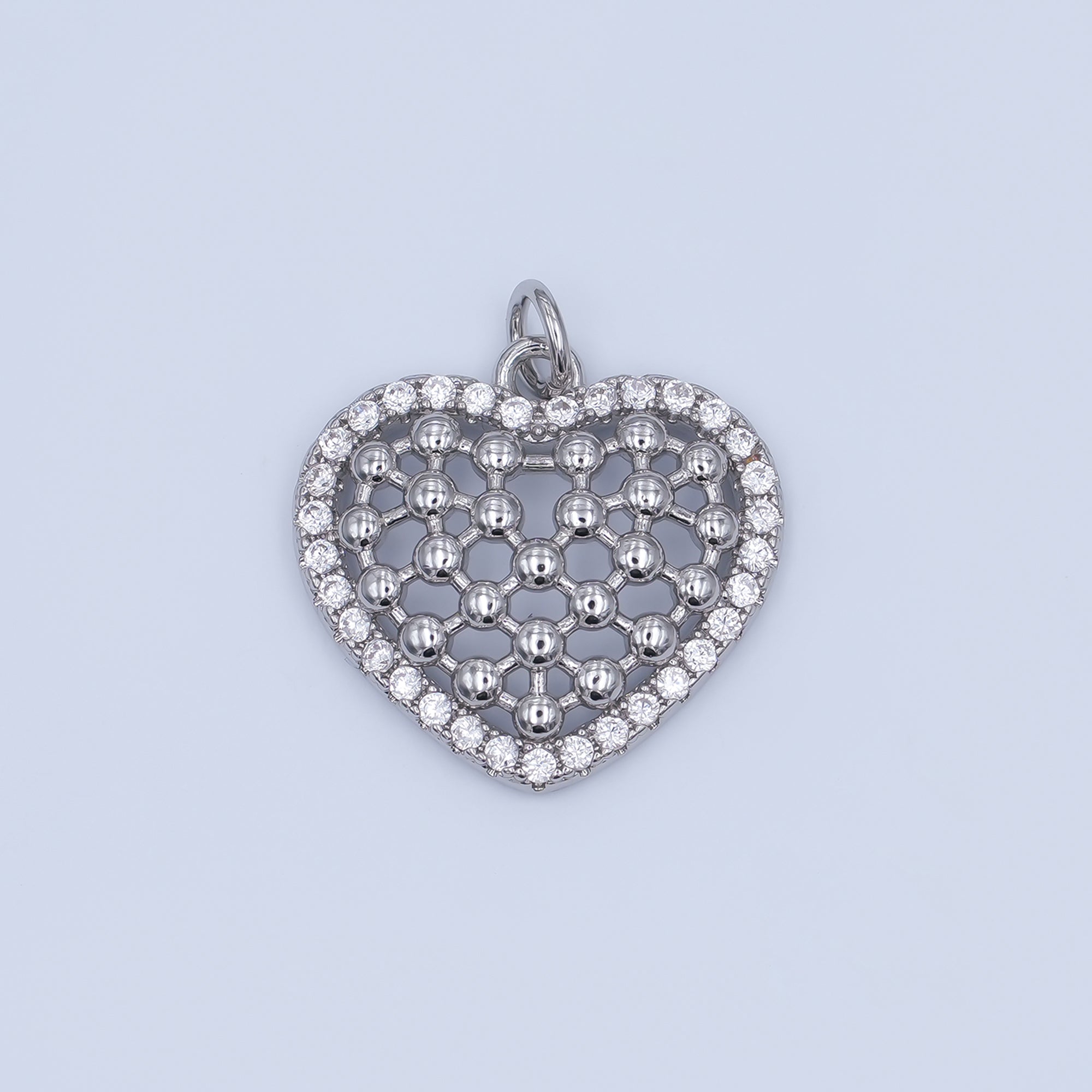 24K Gold Filled Open Bead Bar Heart Micro Paved CZ Charm in Gold & Silver | AJ289