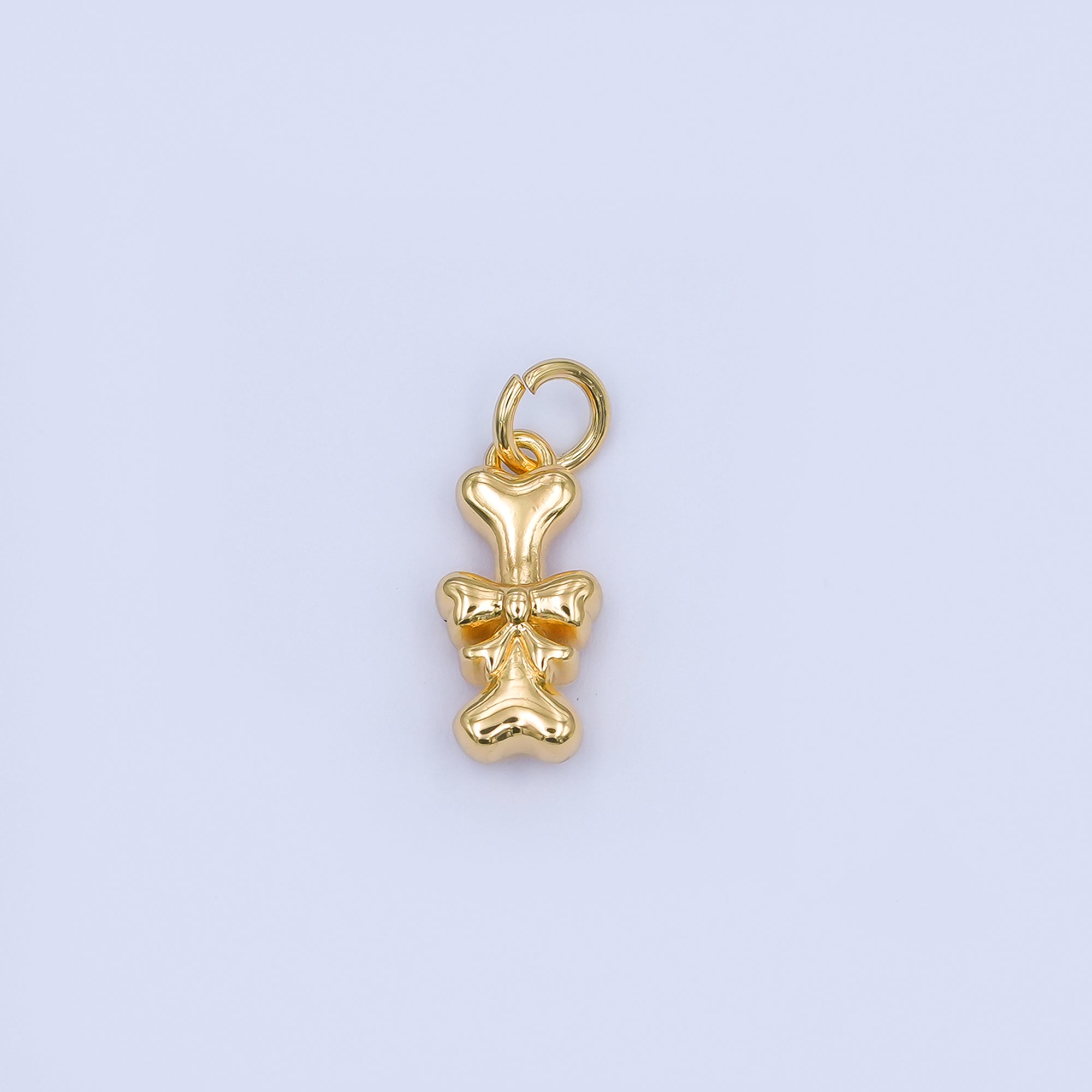 24K Gold Filled Dog Bone Ribbon Pet Multidimensional 3D Charm in Gold & Silver | AJ290