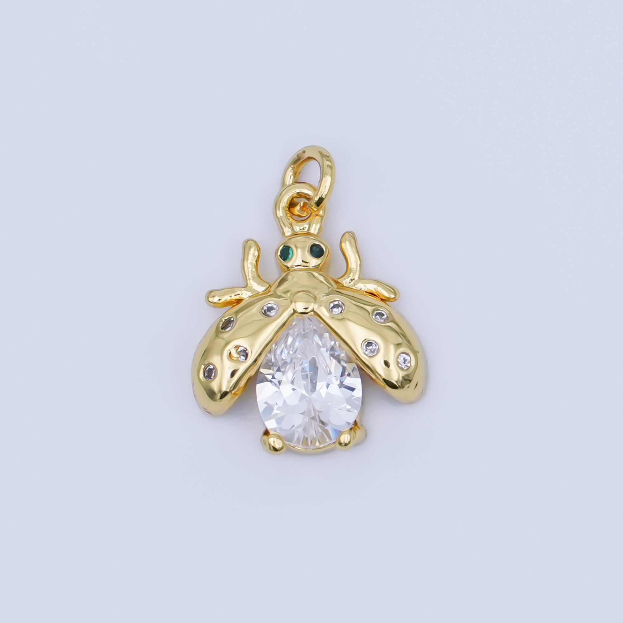 24K Gold Filled Clear CZ Flying Ladybug Insect Charm | AJ292