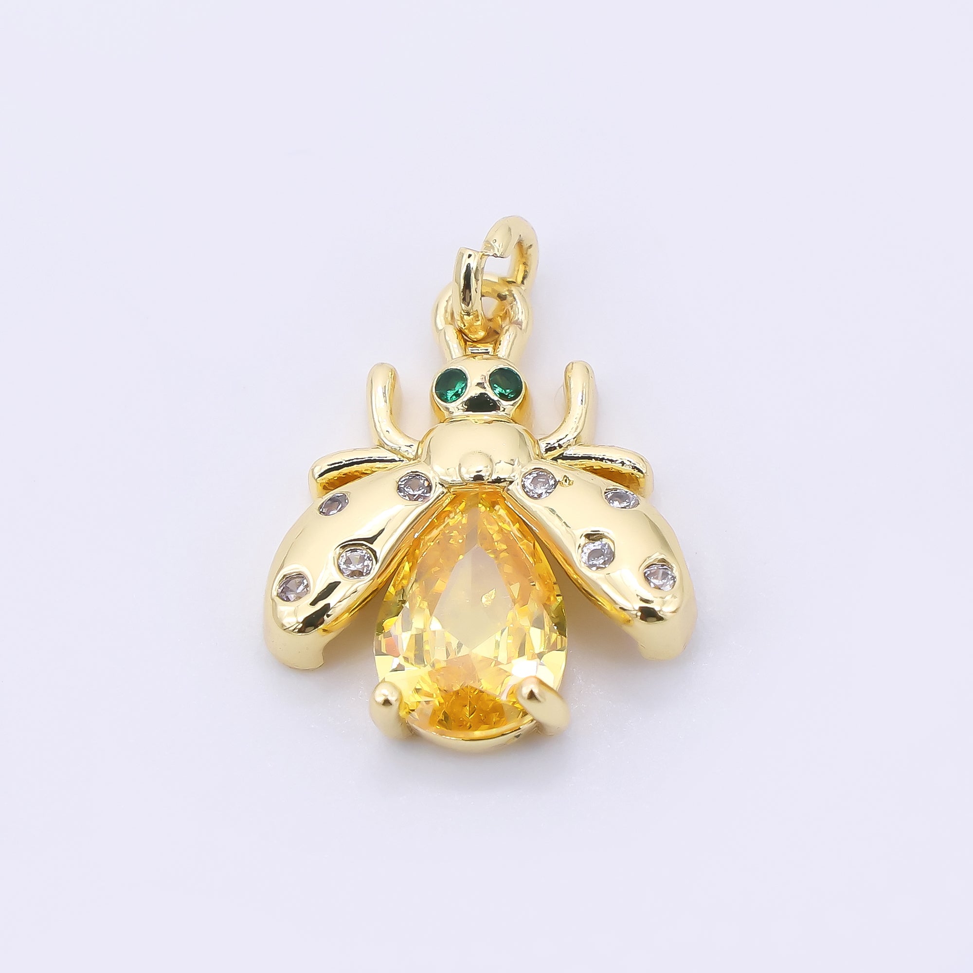 24K Gold Filled 13.5mm Yellow Pear-Cut CZ Flying Lady Bug Animals Charm | AJ292