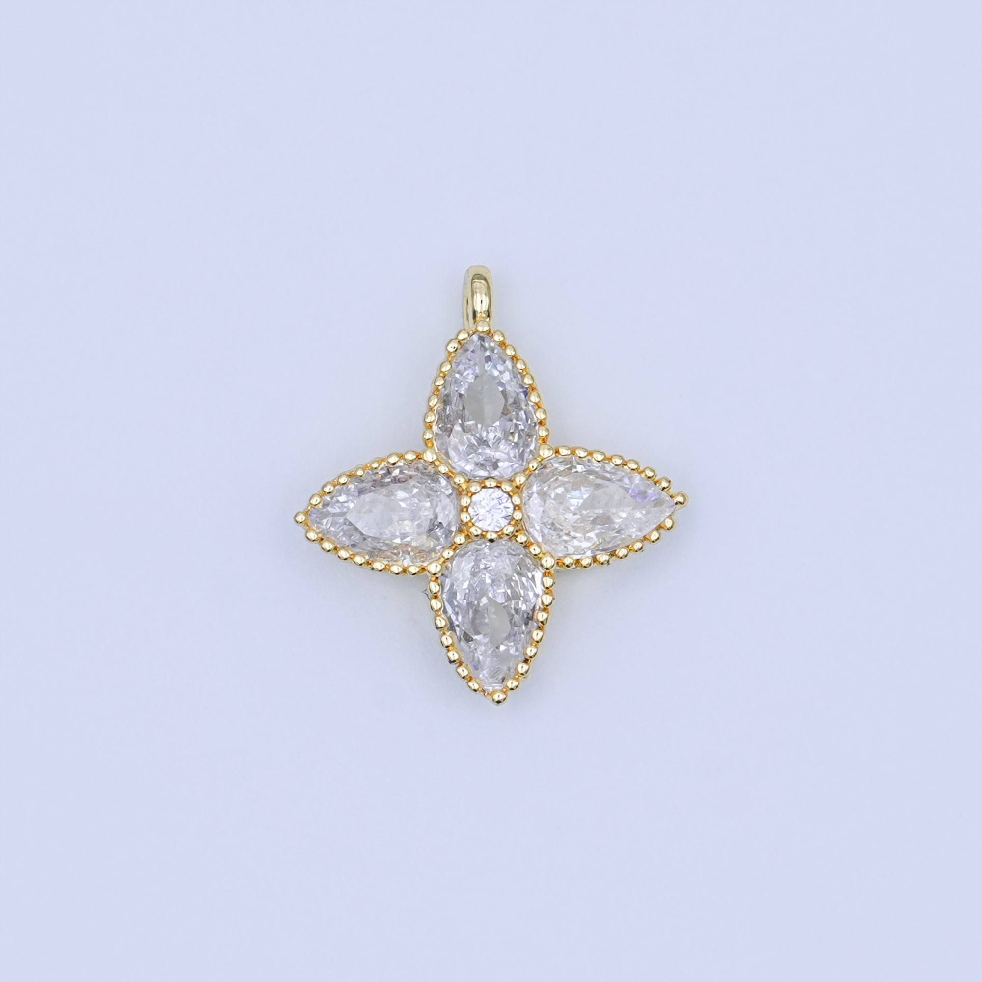 24K Gold Filled Clear Teardrop CZ Flower Charm | AJ293