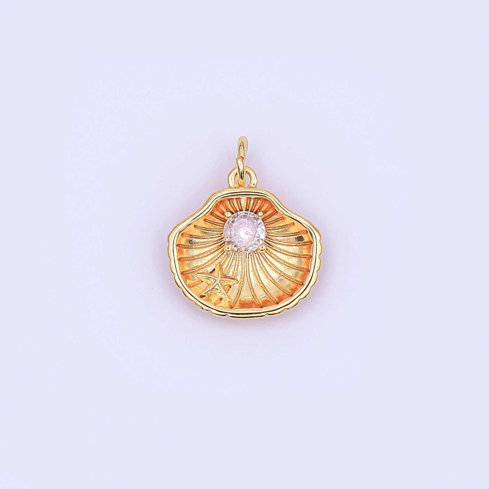 24K Gold Filled CZ Starfish Cockle Sea Shell Charm | AJ294
