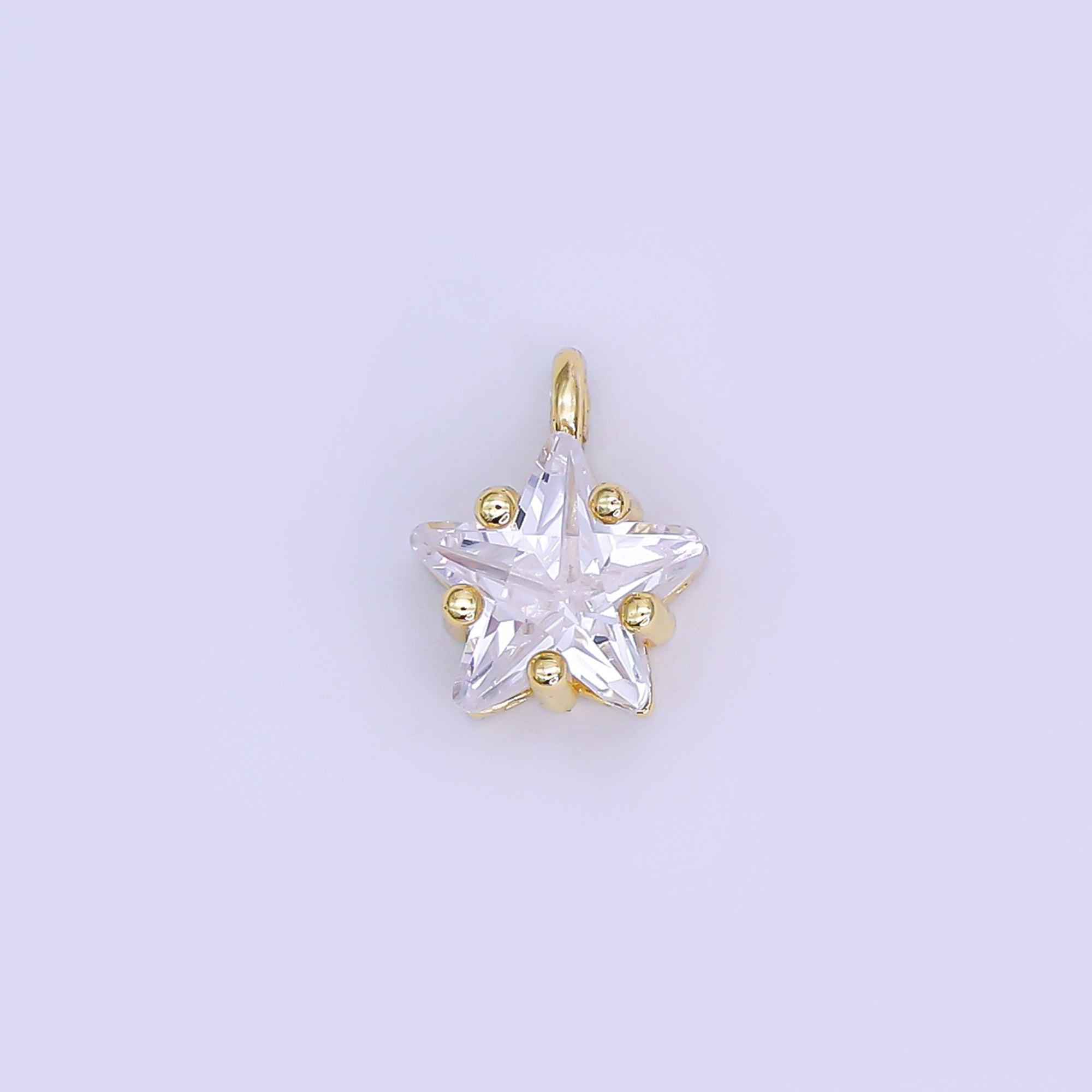 24K Gold Filled 10.5mm Clear CZ Celestial Star Mini Charm in Gold & Silver | AJ295