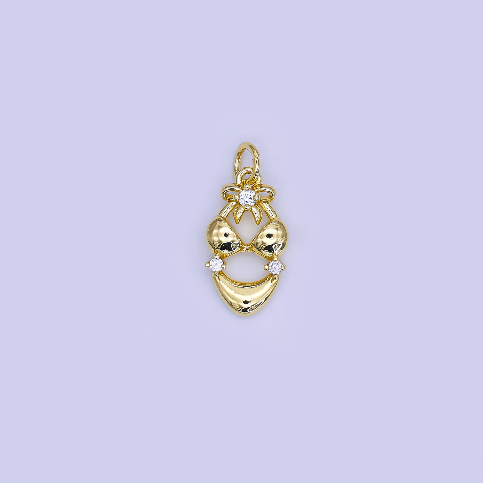 24K Gold Filled 16.5mm Round CZ Summer Outfit Bikini Bra Charm in Gold & Silver | AJ304