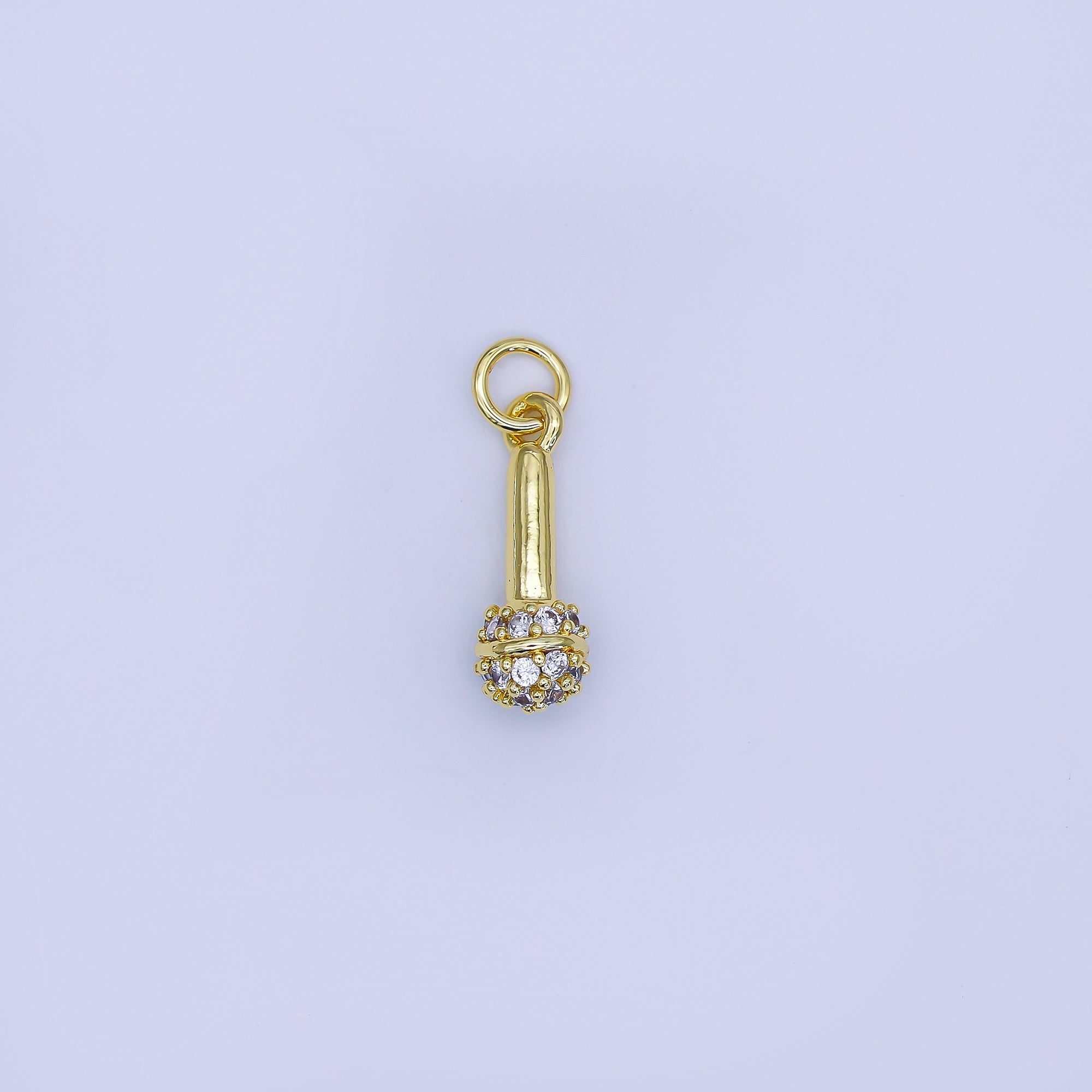 24K Gold Filled 16mm Micro Paved CZ Karaoke Microphone Charm | AJ317