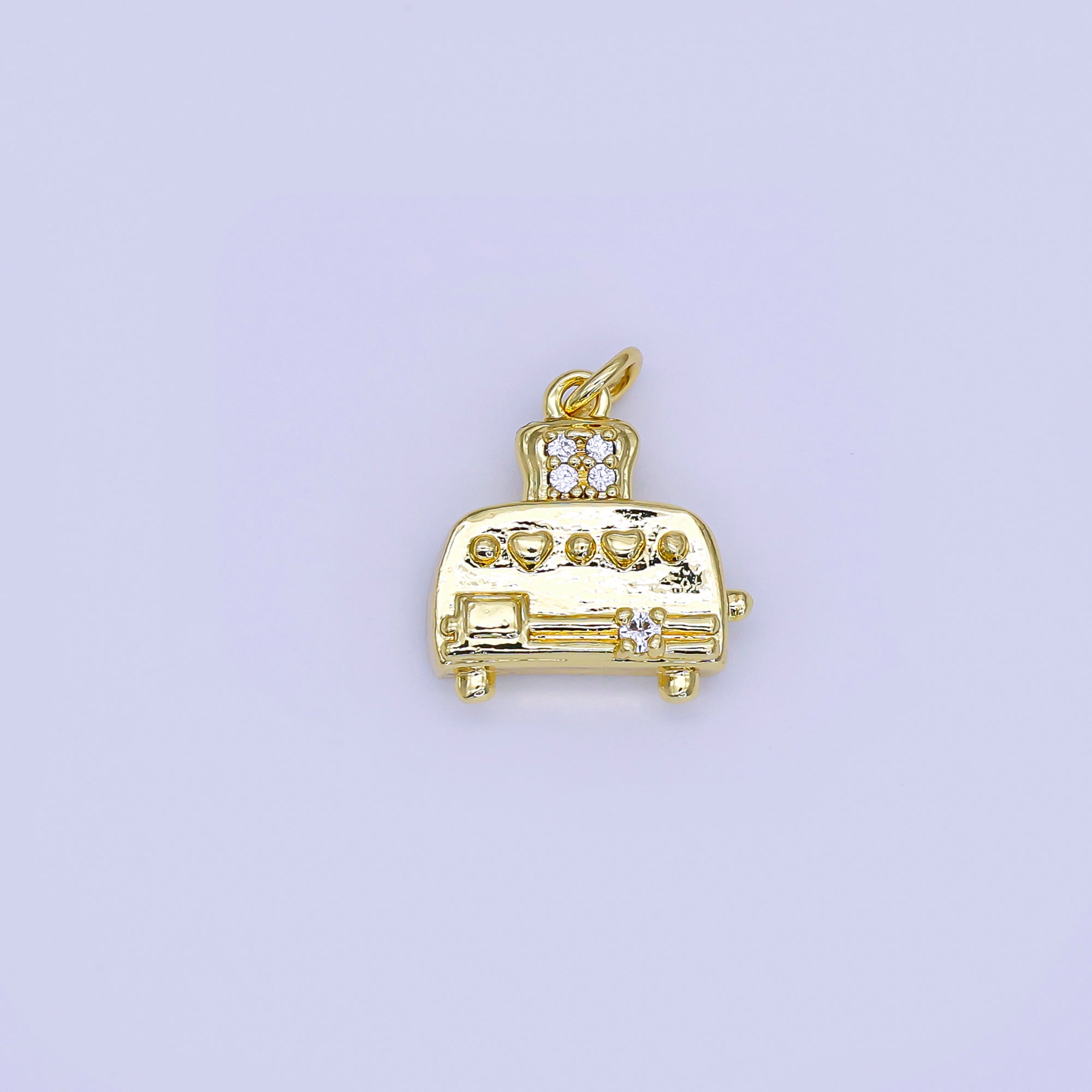 24K Gold Filled 16.5mm Micro Paved CZ Bread Toaster Charm | AJ321
