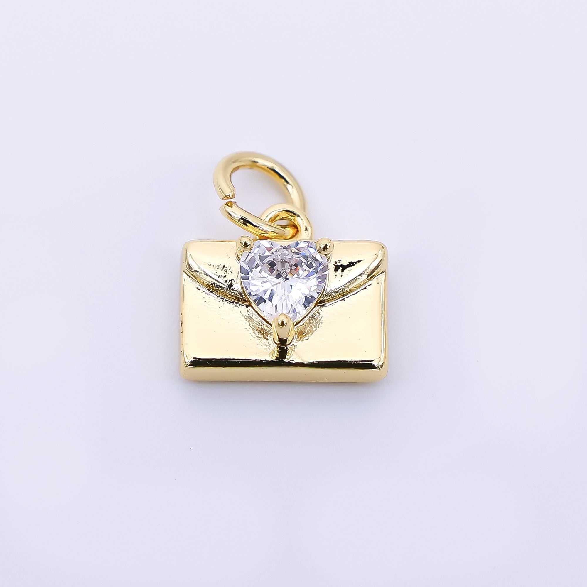 24K Gold Filled 8mm Heart-Shaped CZ Mini Purse Wallet Dainty Charm in Gold & Silver | AJ-324