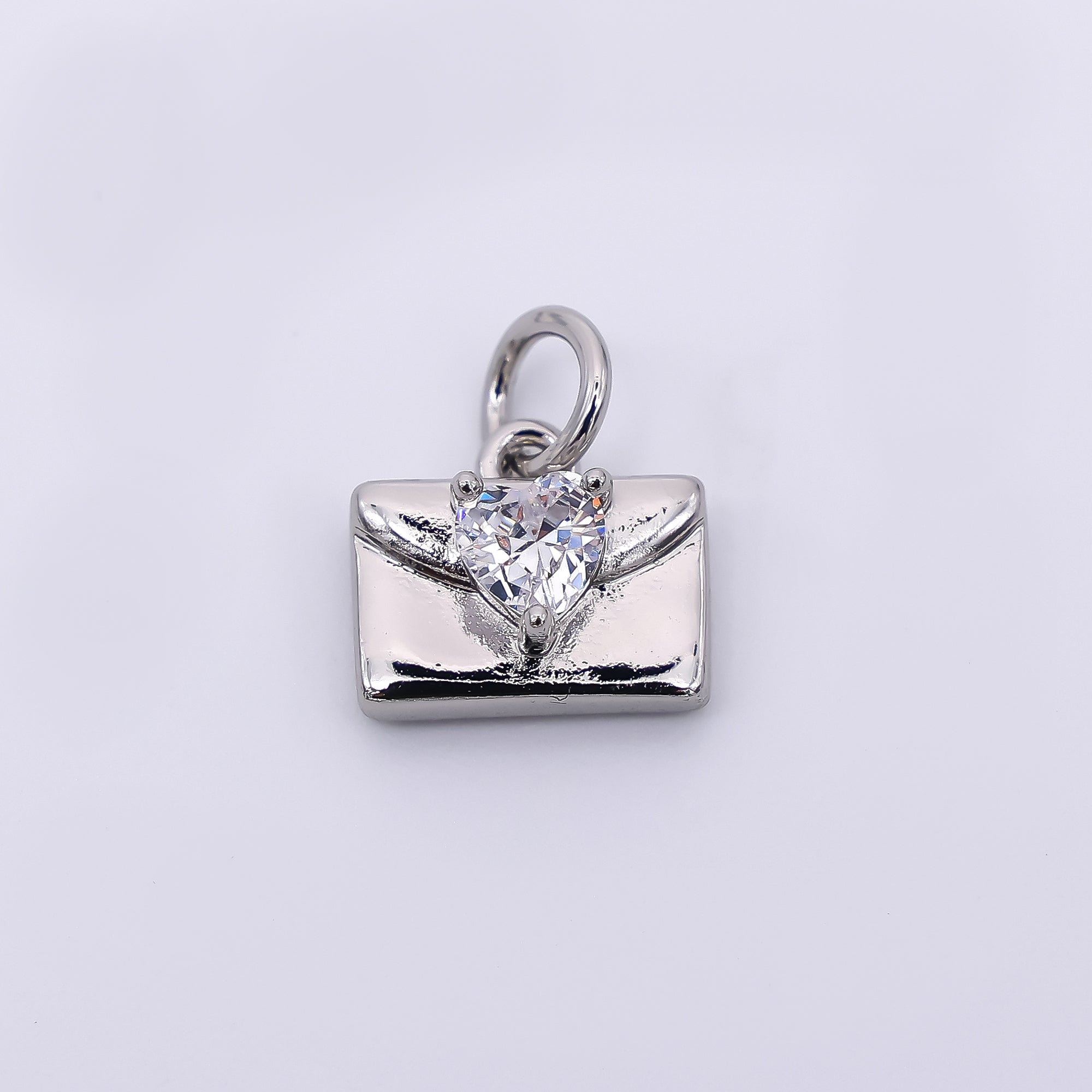 24K Gold Filled 8mm Heart-Shaped CZ Mini Purse Wallet Dainty Charm in Gold & Silver | AJ-324