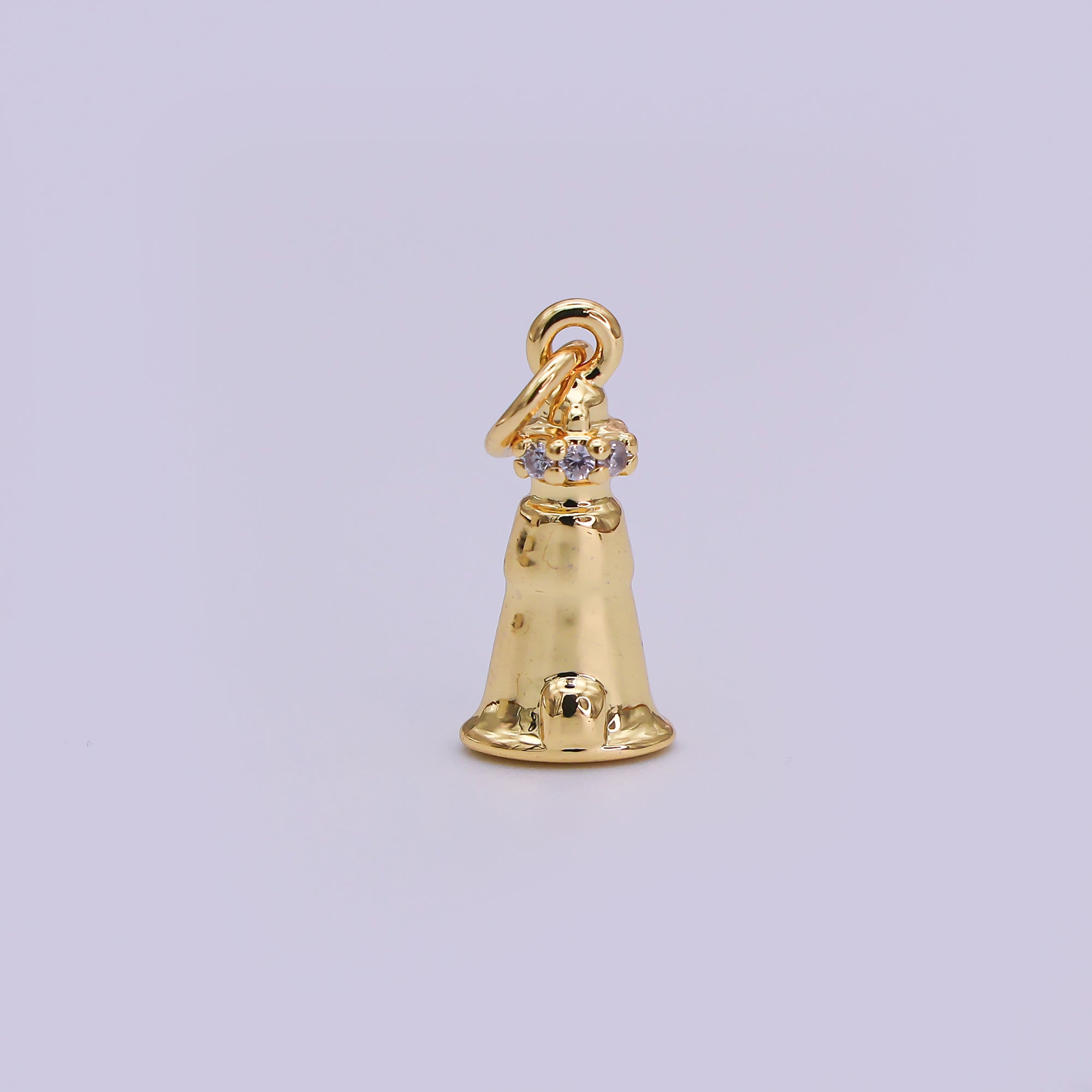 24K Gold Filled 16mm Round CZ Jingle Bell Holiday Charm in Gold & Silver | AJ-349