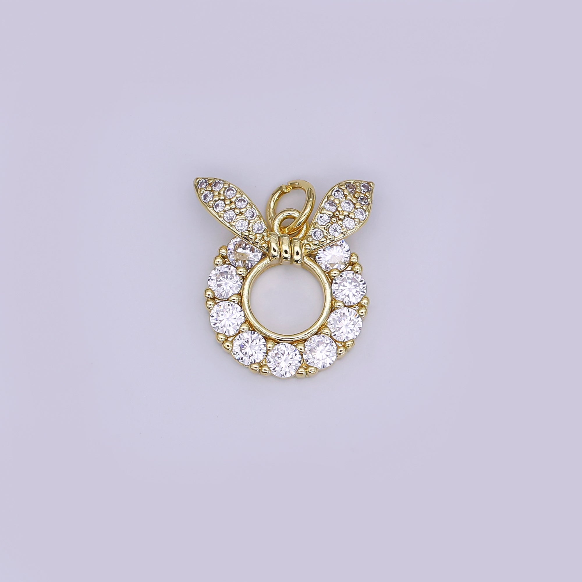 24K Gold Filled 17mm Micro Paved CZ Mini Bunny Rabbit Ear Animals Charm | AJ-358