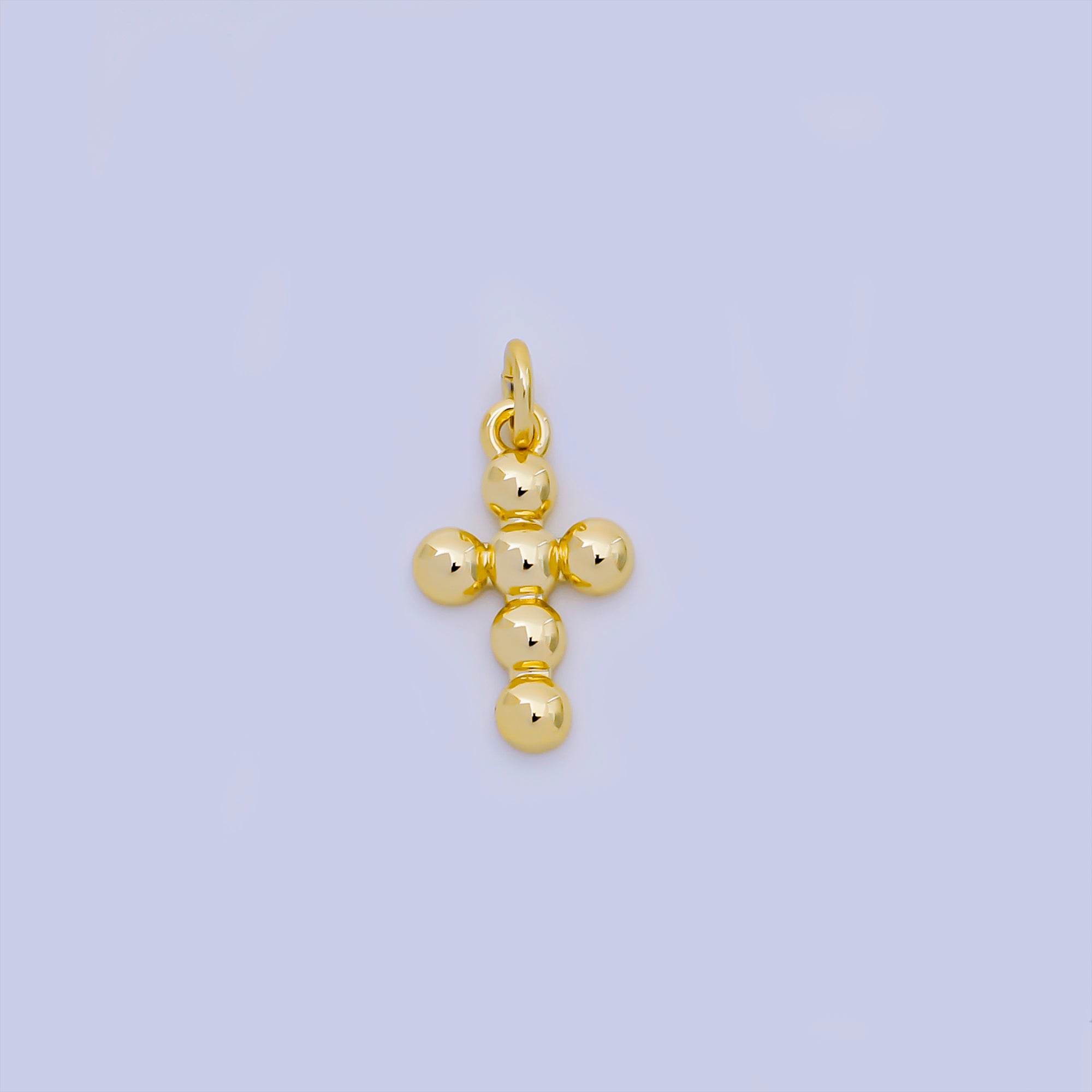 24K Gold Filled 16mm Beaded Cross Christian Charm | AJ-383