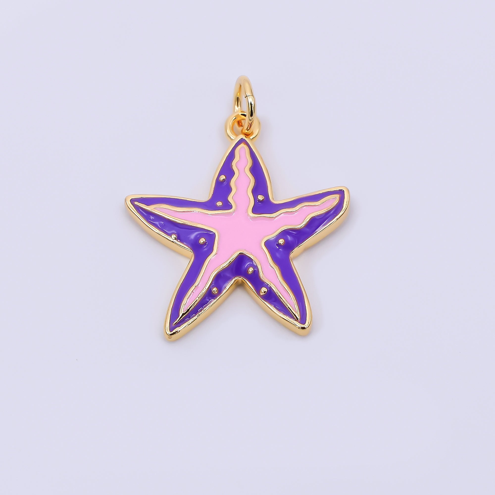 24K Gold Filled 19mm Enamel Art Purple & Pink Sea Starfish Animal Charm | AJ-385