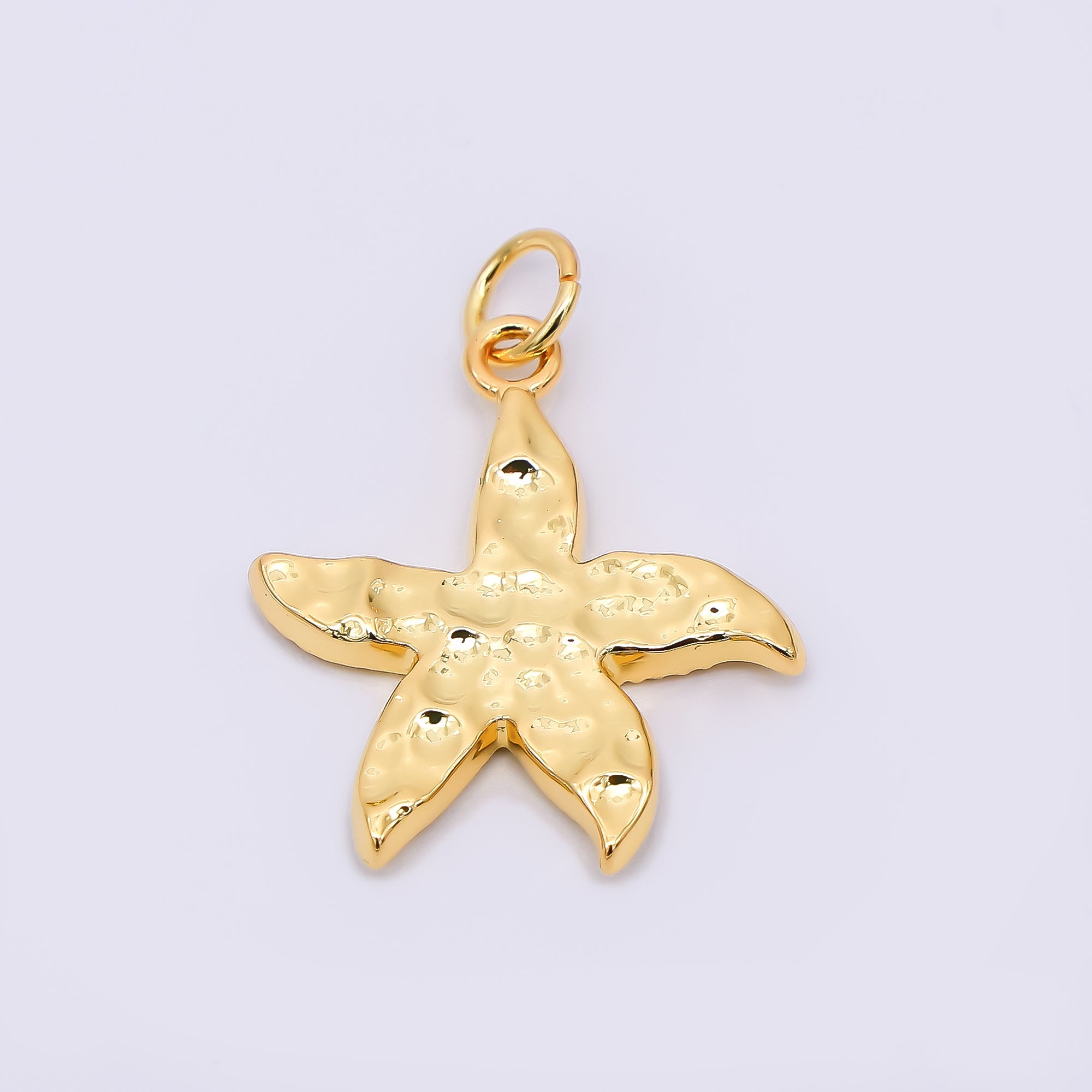 24K Gold Filled 20.5mm Hammered Sea Starfish Animal Charm | AJ-386