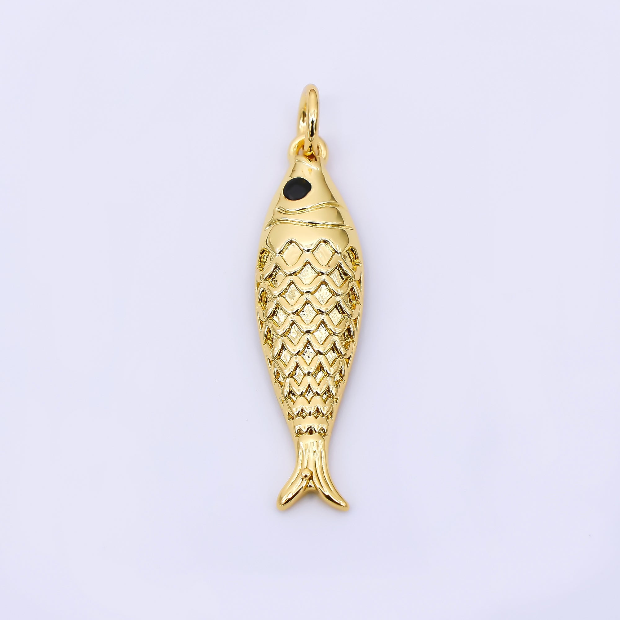 24K Gold Filled 26mm Black Round CZ Koi Gold Fish Charm | AJ-388