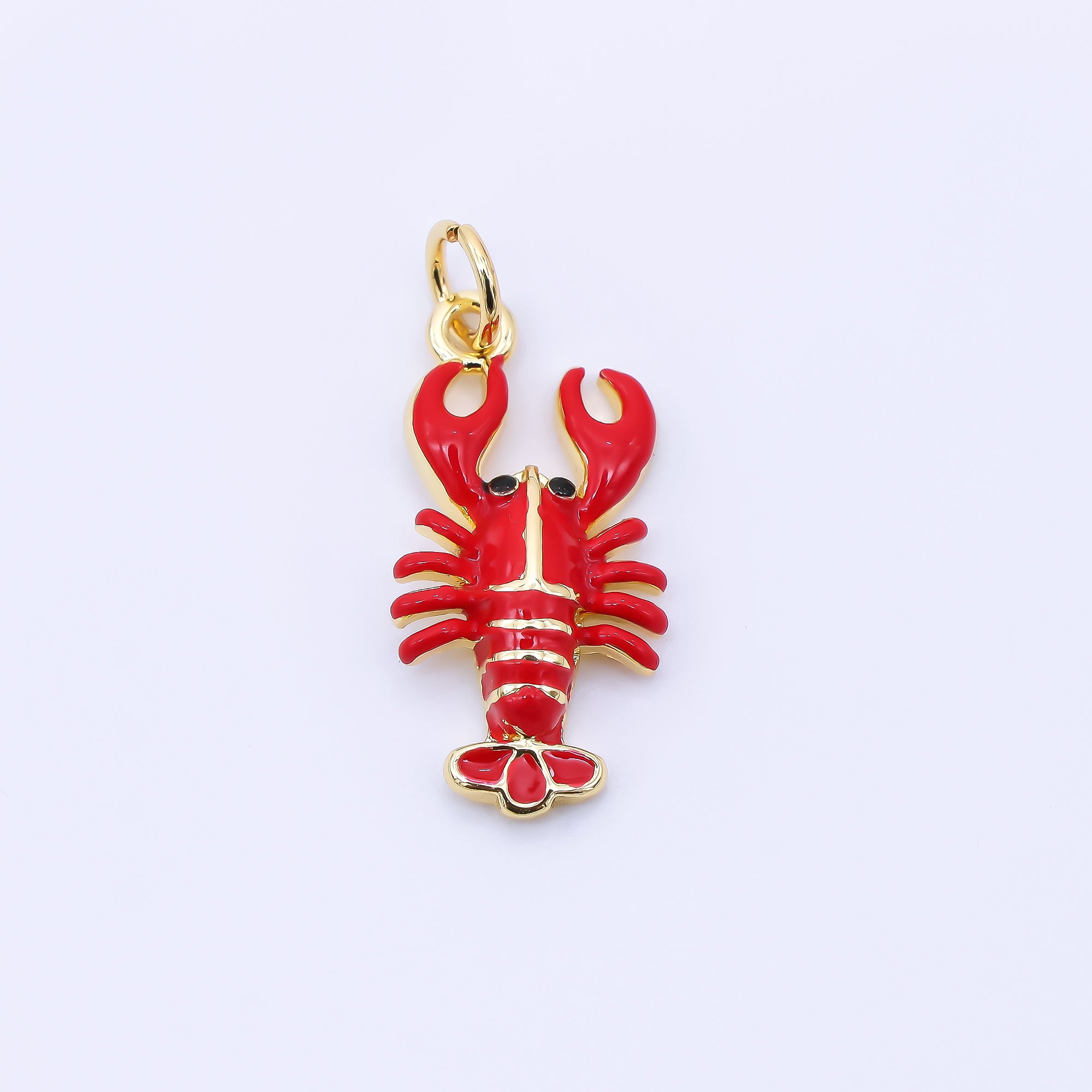 24K Gold Filled 20.5mm Hand-Painted Enamel Red Crawfish Lobster Charm | AJ390