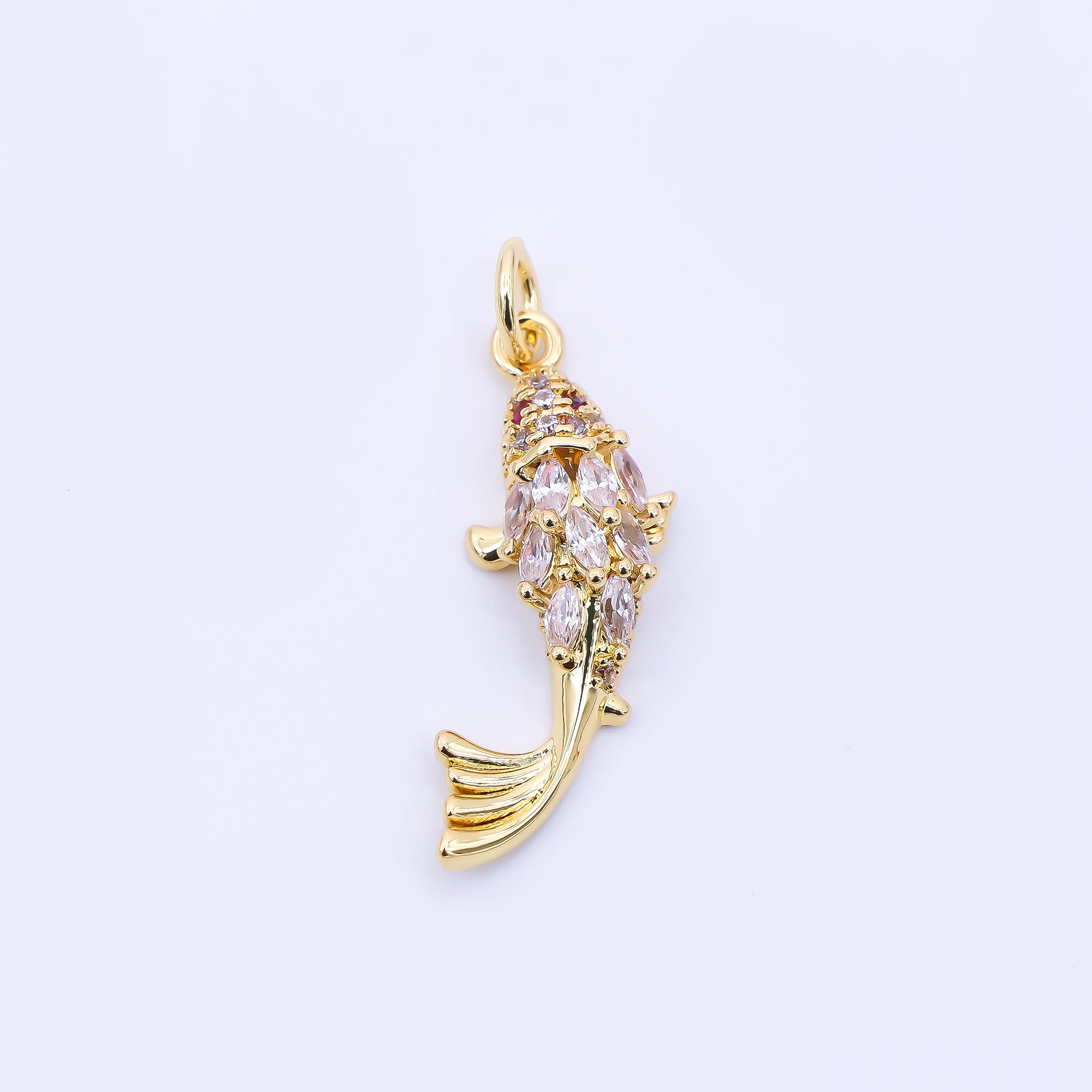 24K Gold Filled 23.5mm Red & Clear Marquise CZ Under the Sea Fish Animals Charm | AJ391